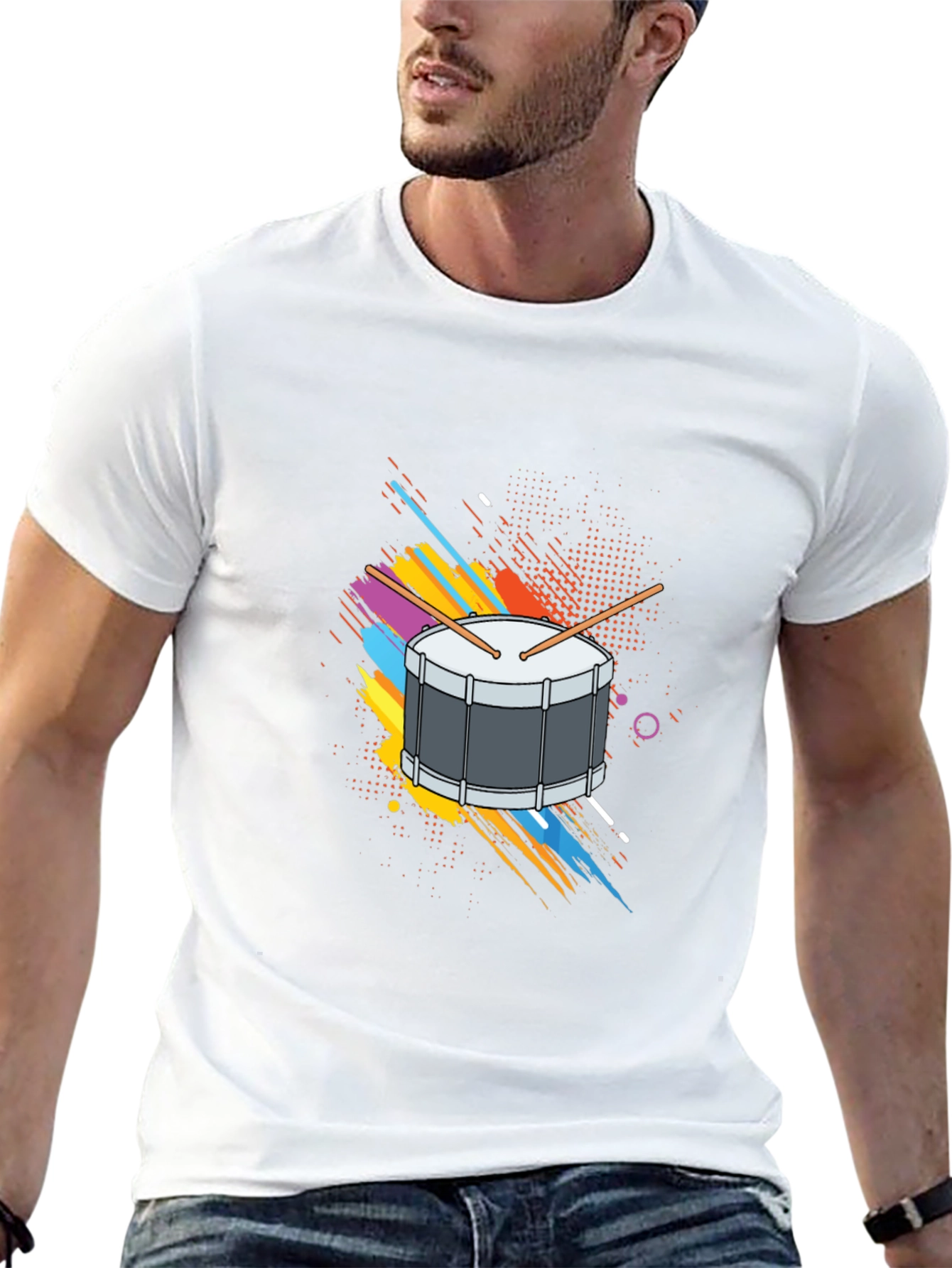 Drum Graphic Tee - Black Cotton T-Shirt