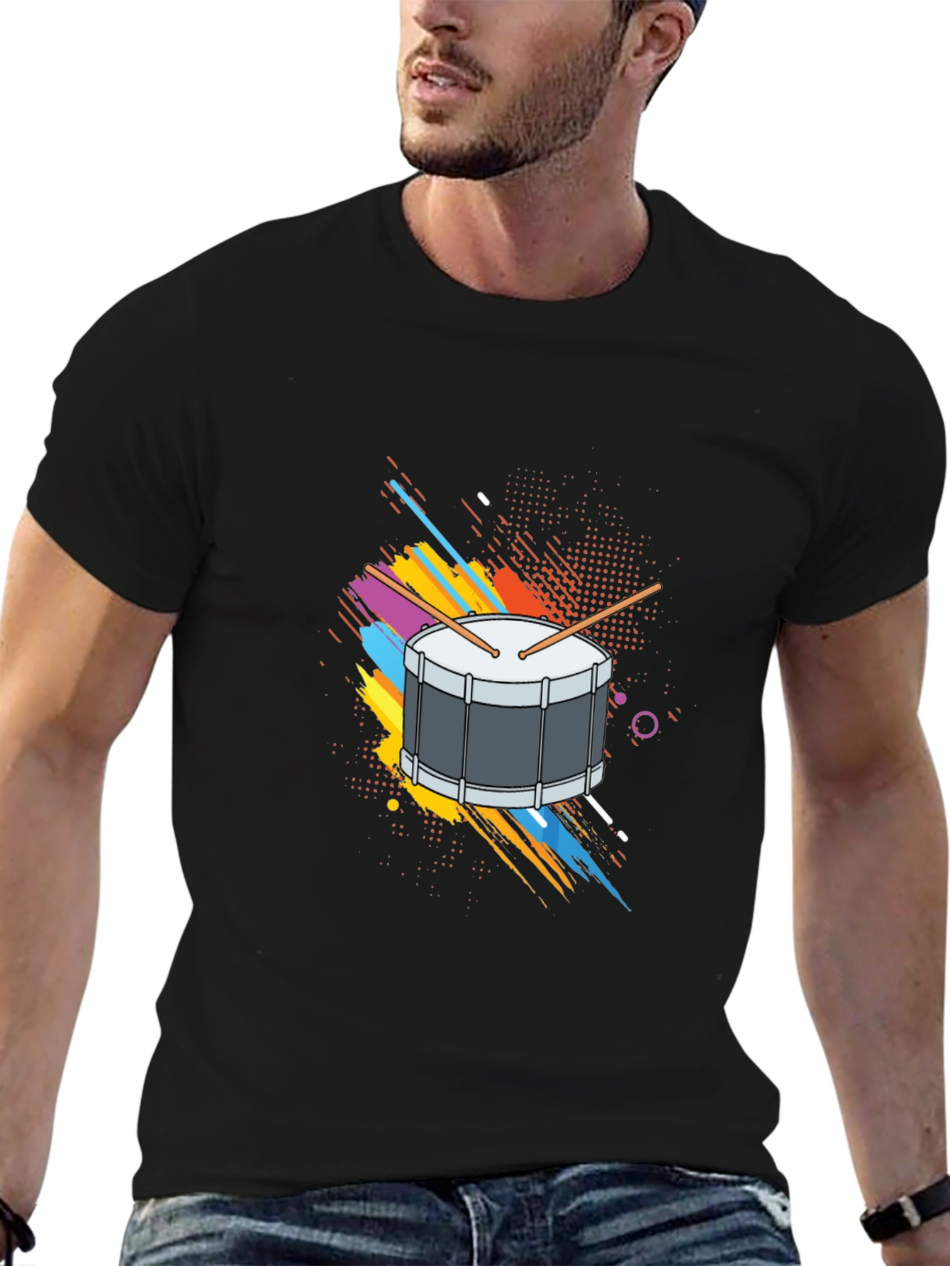 Drum Graphic Tee - Black Cotton T-Shirt
