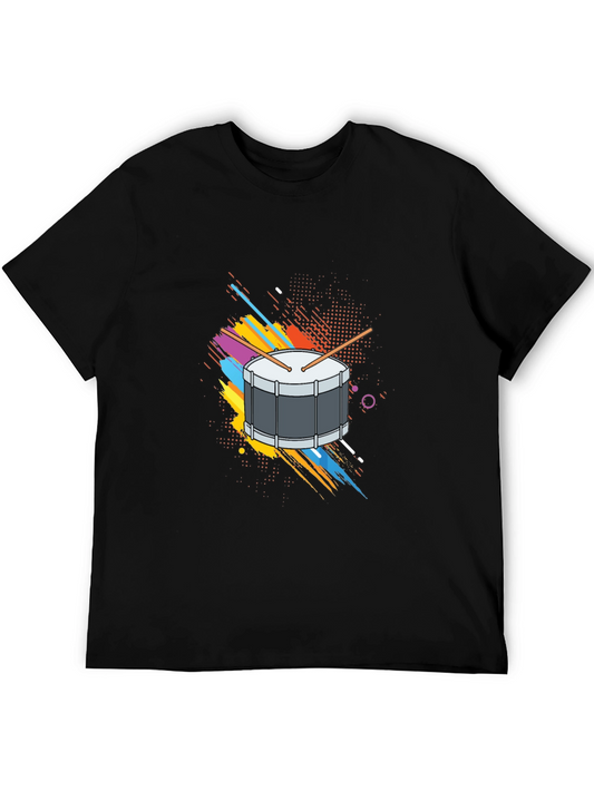 Drum Graphic Tee - Black Cotton T-Shirt