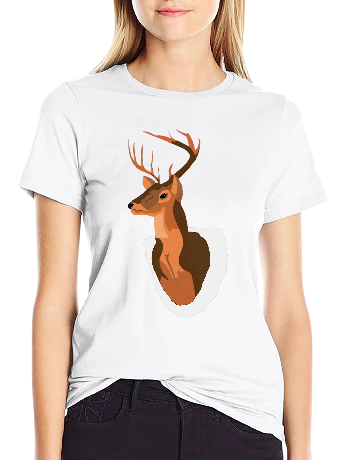Mens Black T-Shirt with Deer Head Graphic