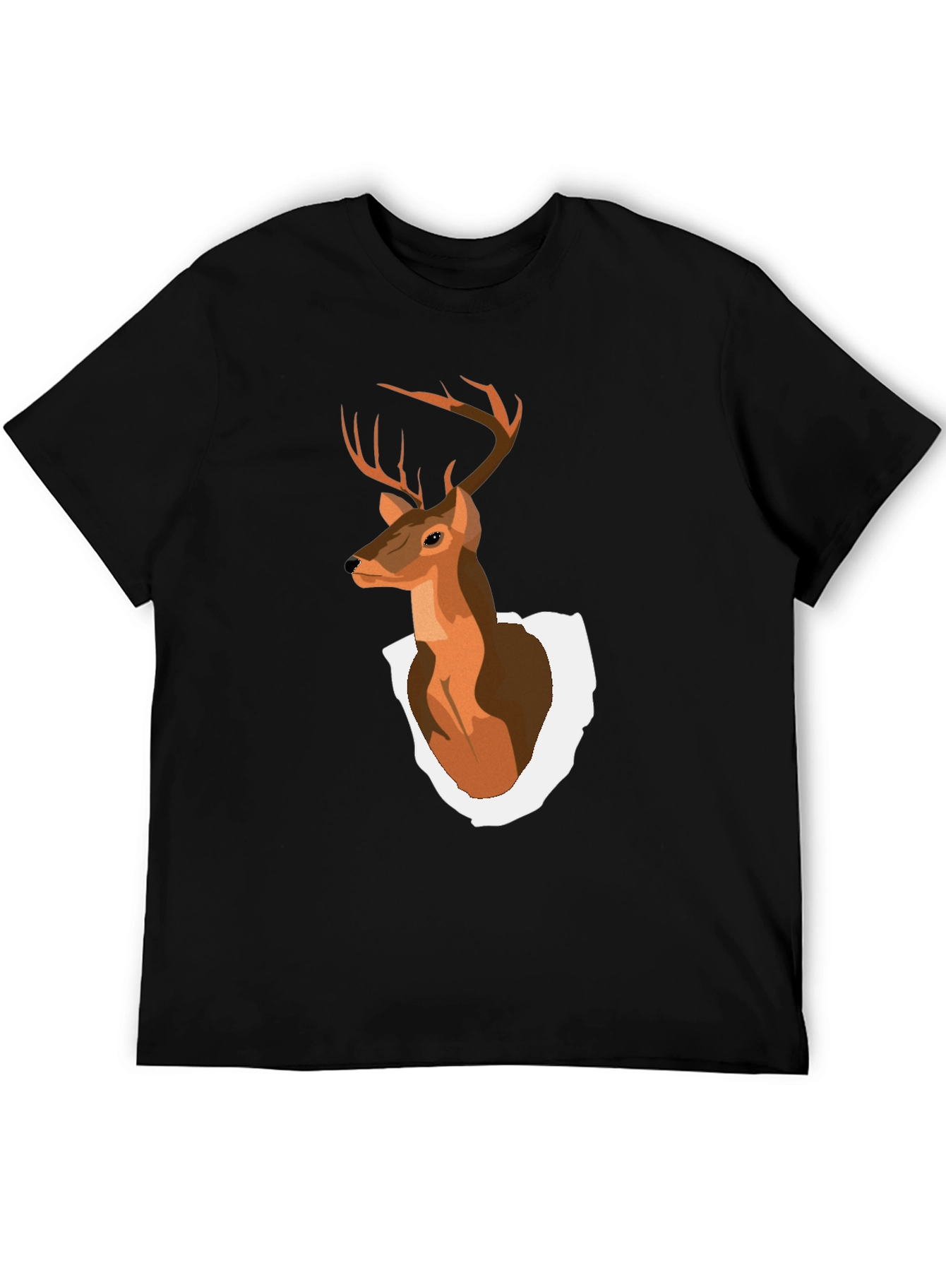 Mens Black T-Shirt with Deer Head Graphic