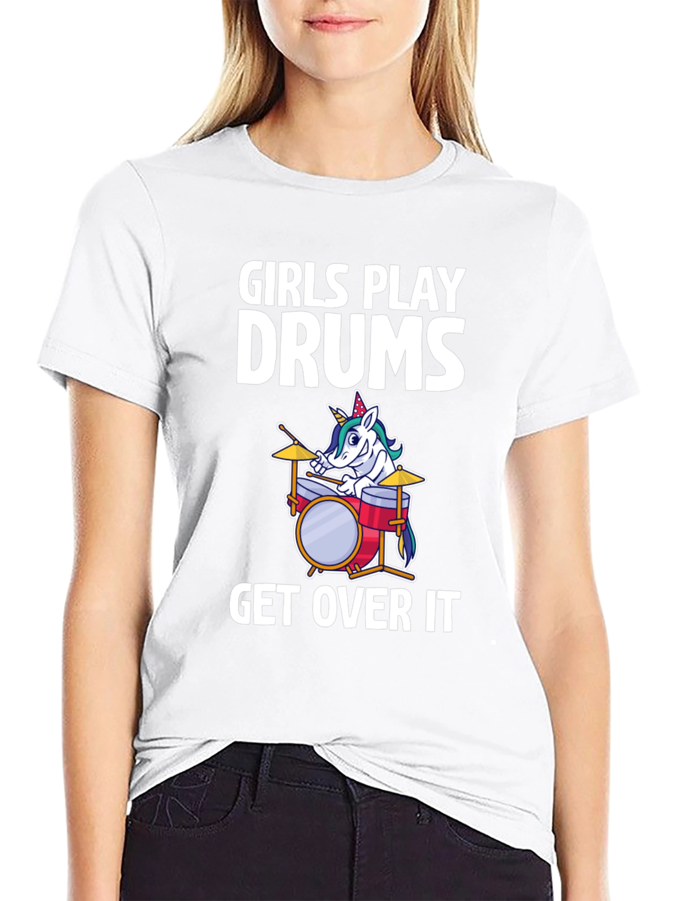 Girls Play Drums Unicorn T-Shirt