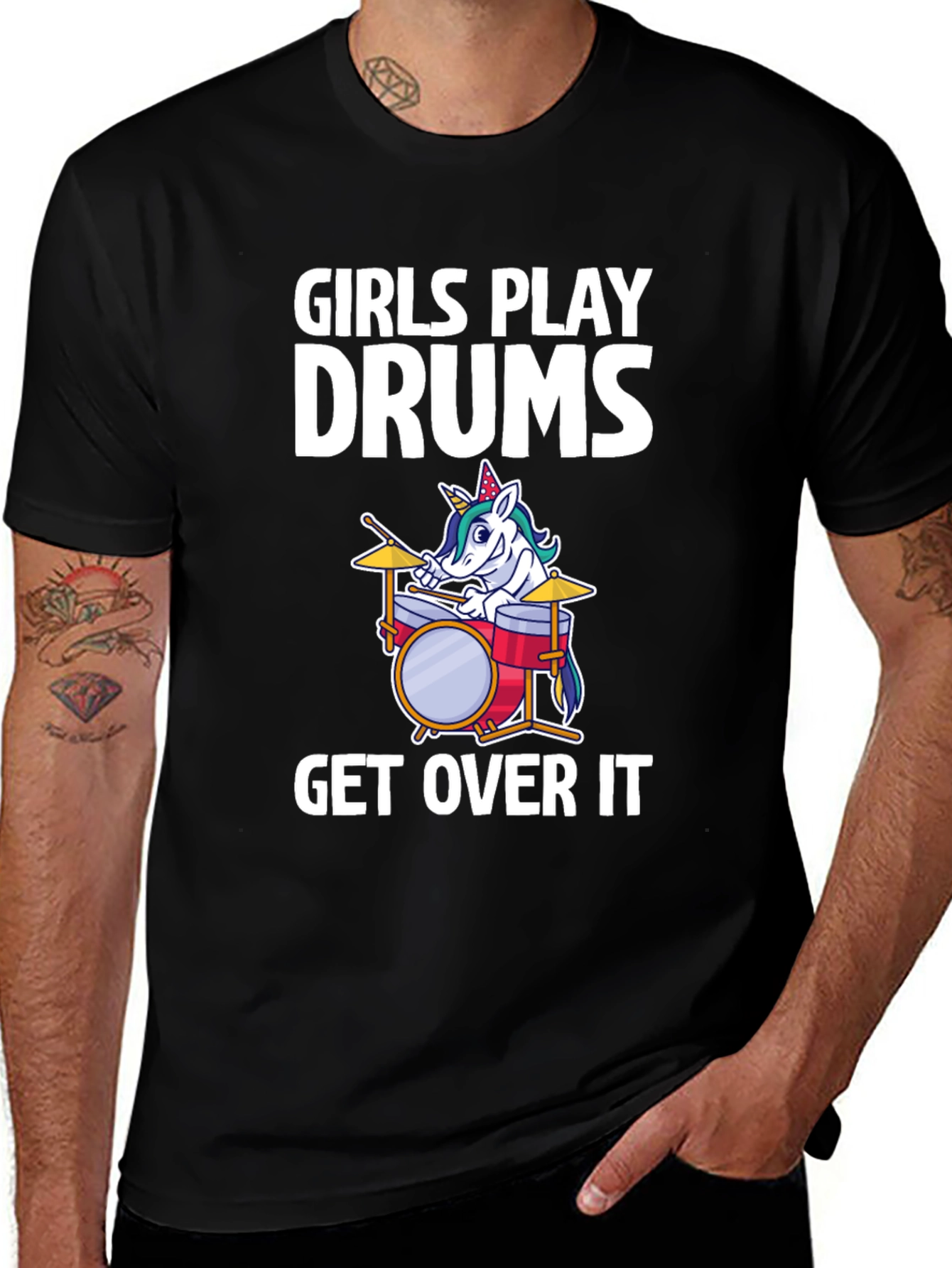 Girls Play Drums Unicorn T-Shirt