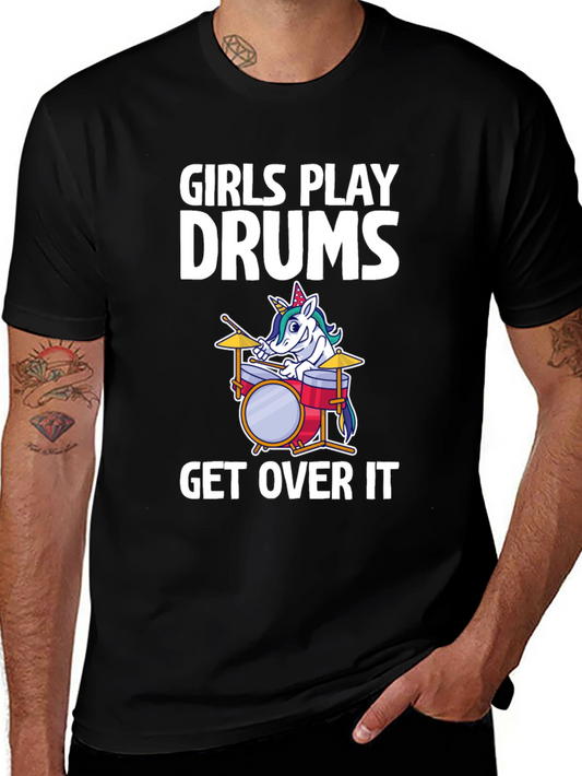 Girls Play Drums Unicorn T-Shirt