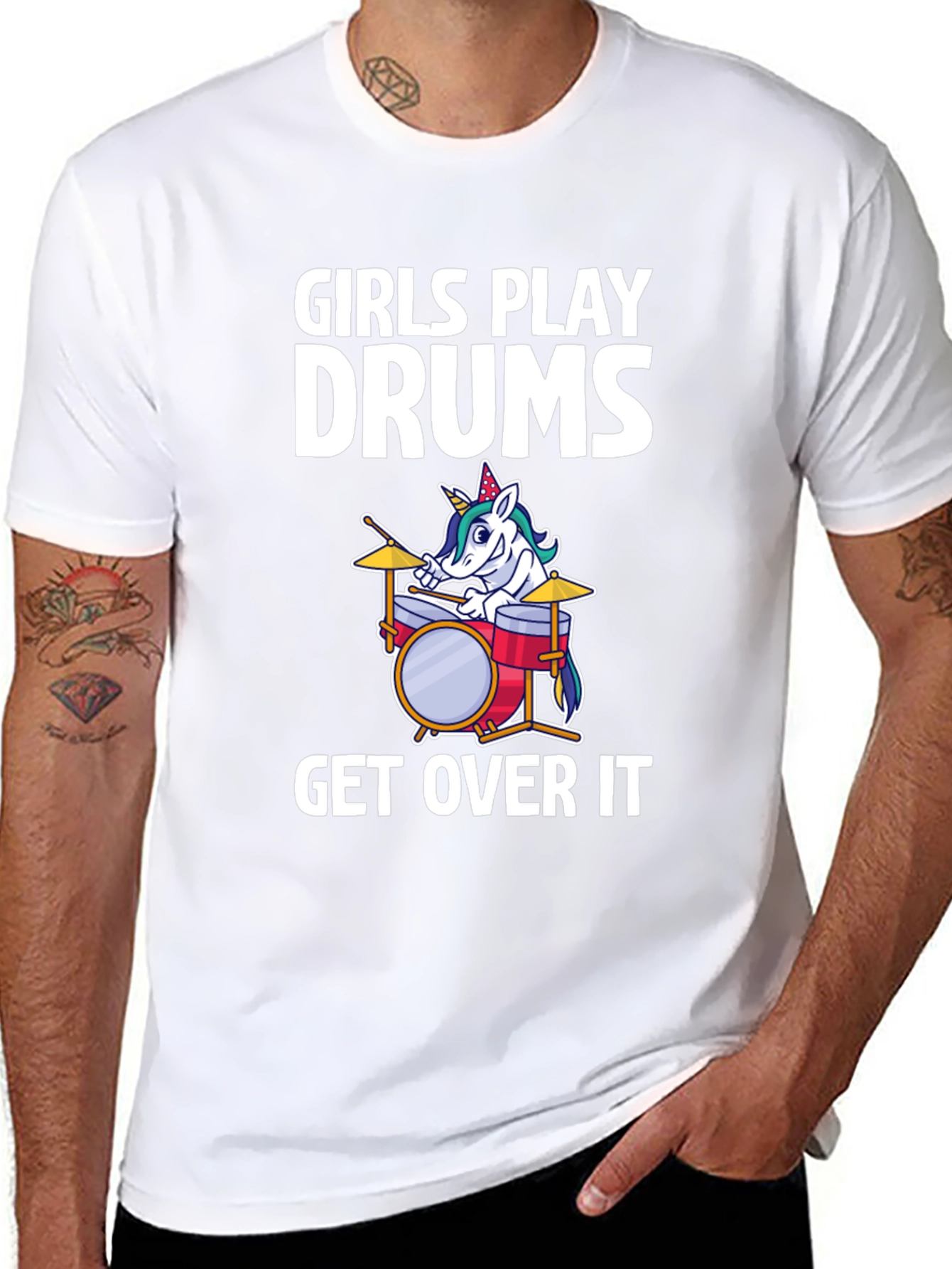 Girls Play Drums Unicorn T-Shirt