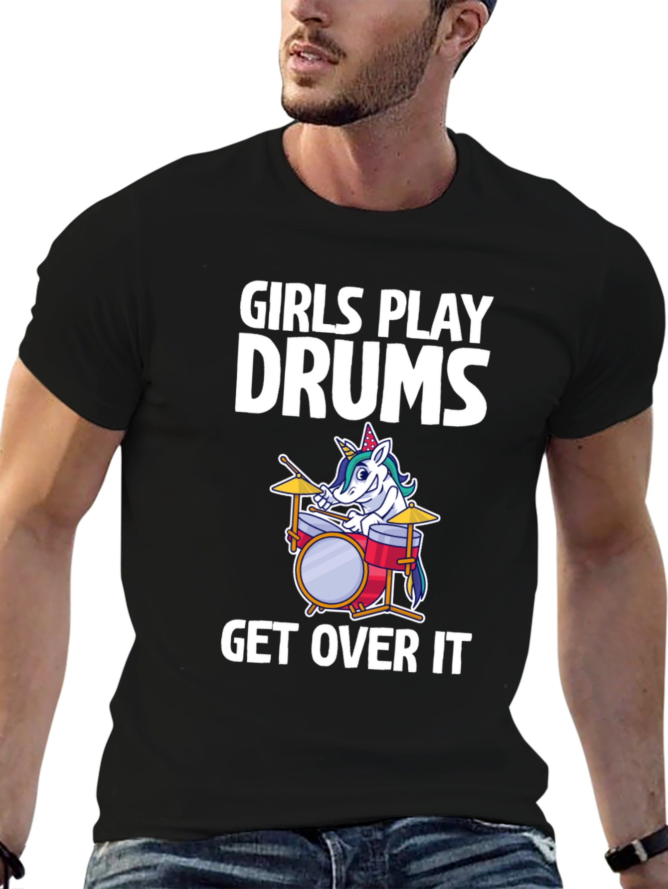 Girls Play Drums Unicorn T-Shirt