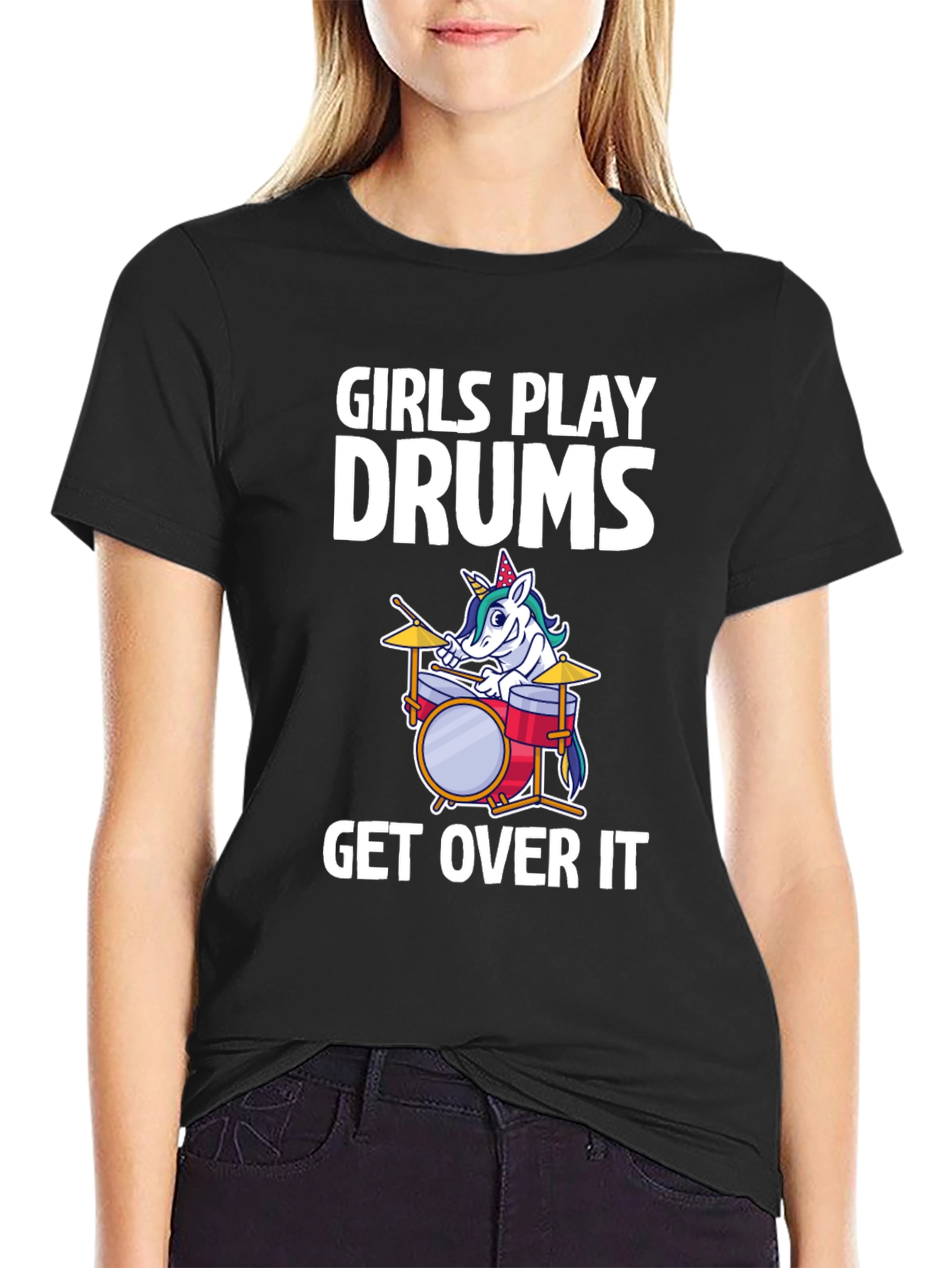 Girls Play Drums Unicorn T-Shirt