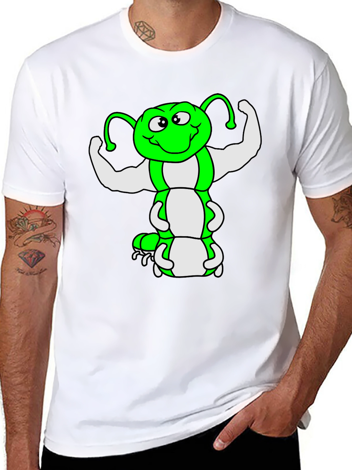 Funny Muscled Caterpillar Graphic T-Shirt