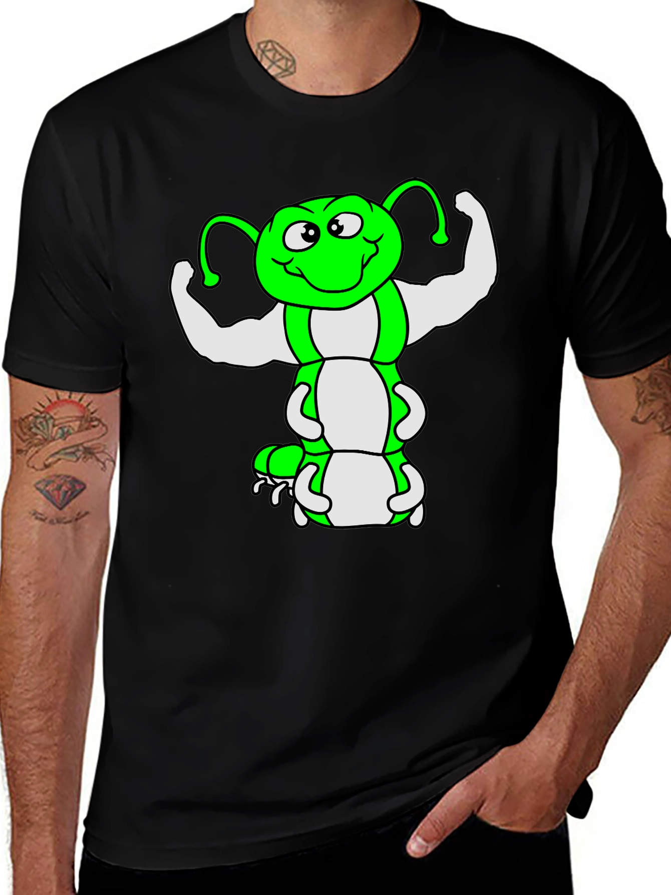 Funny Muscled Caterpillar Graphic T-Shirt