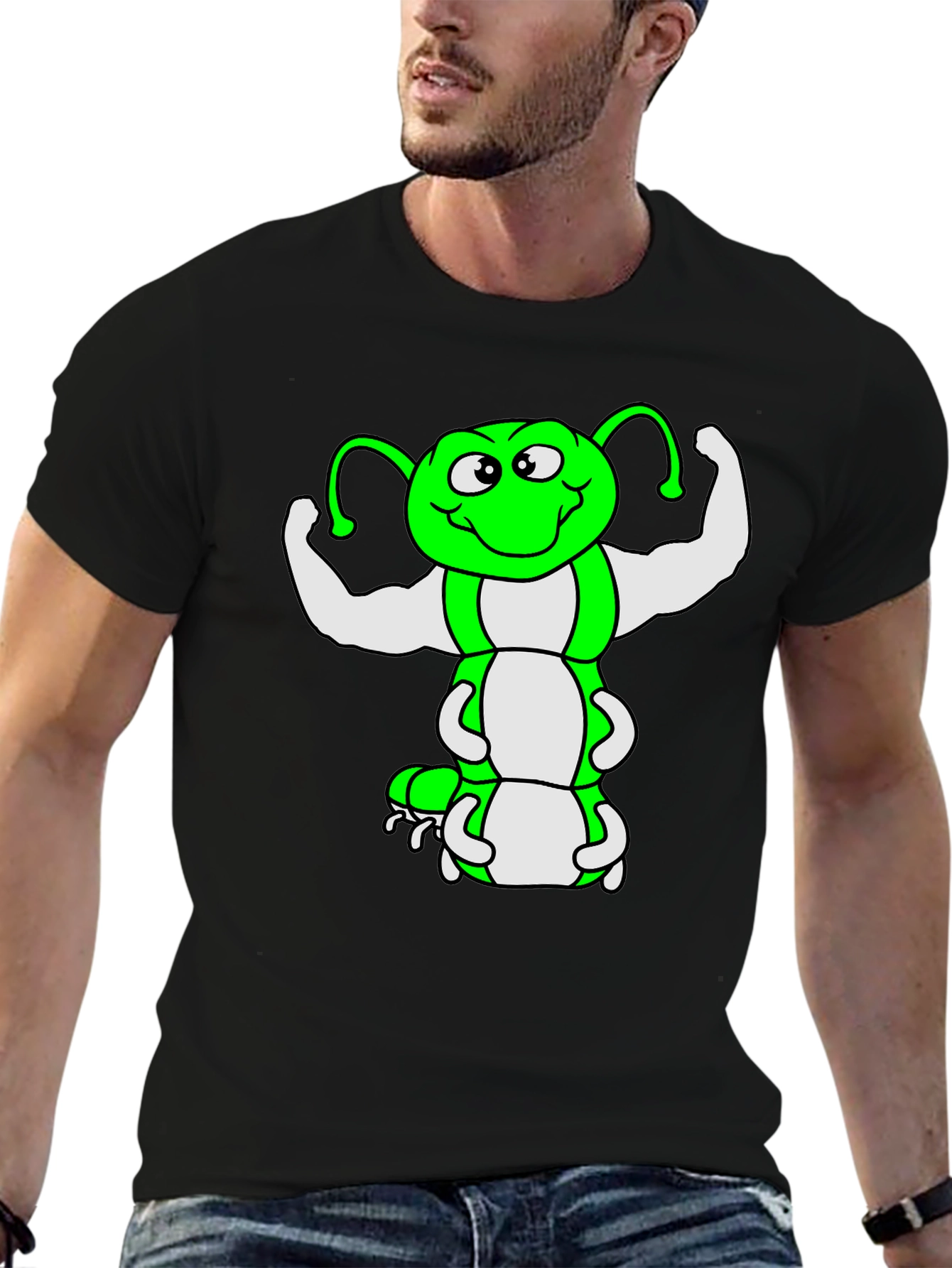 Funny Muscled Caterpillar Graphic T-Shirt