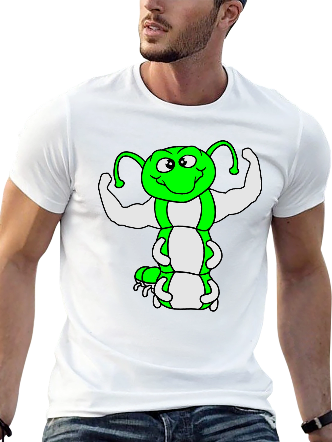 Funny Muscled Caterpillar Graphic T-Shirt