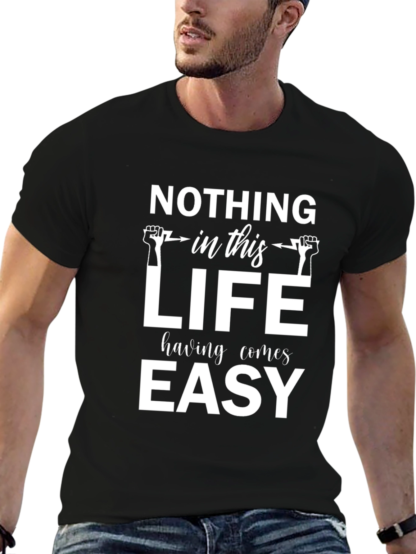 Motivational Black T-Shirt: Nothing Comes Easy