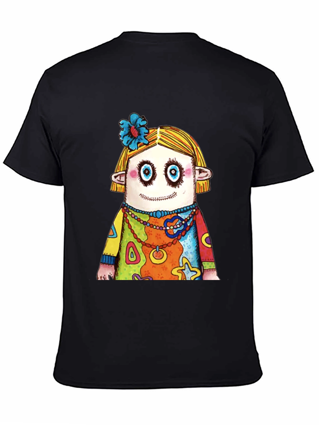 Quirky Cartoon Character Graphic Black T-Shirt
