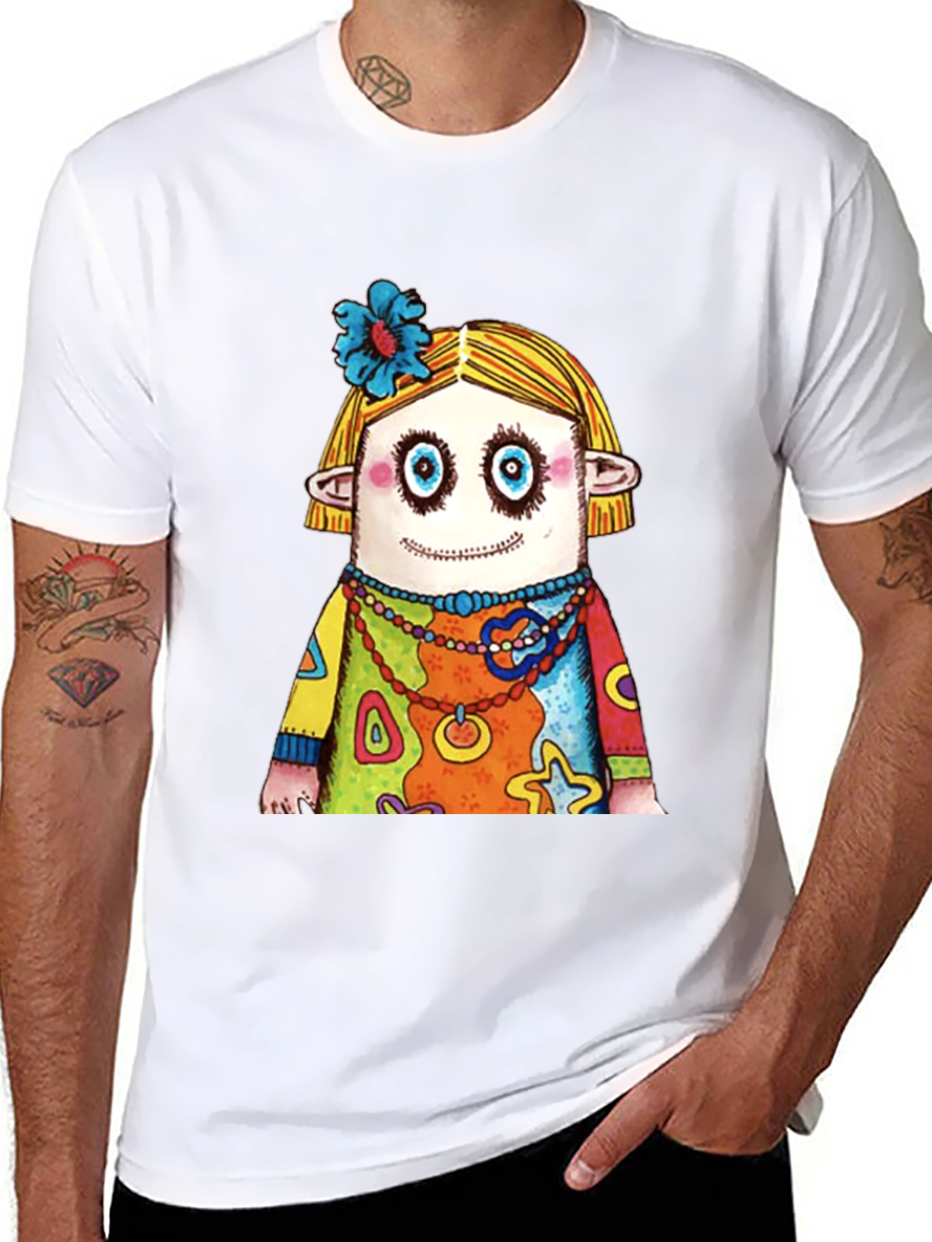 Quirky Cartoon Character Graphic Black T-Shirt