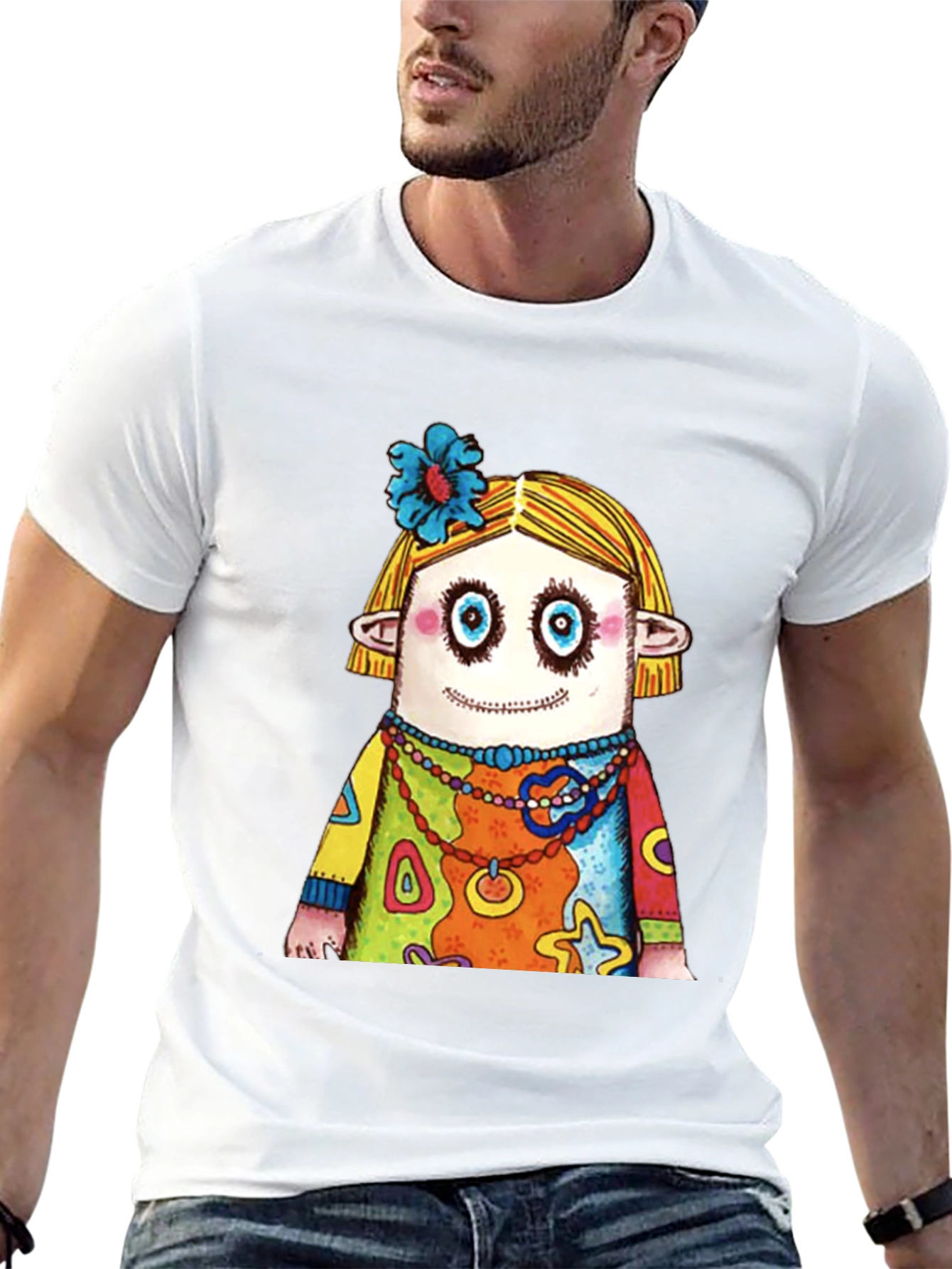 Quirky Cartoon Character Graphic Black T-Shirt