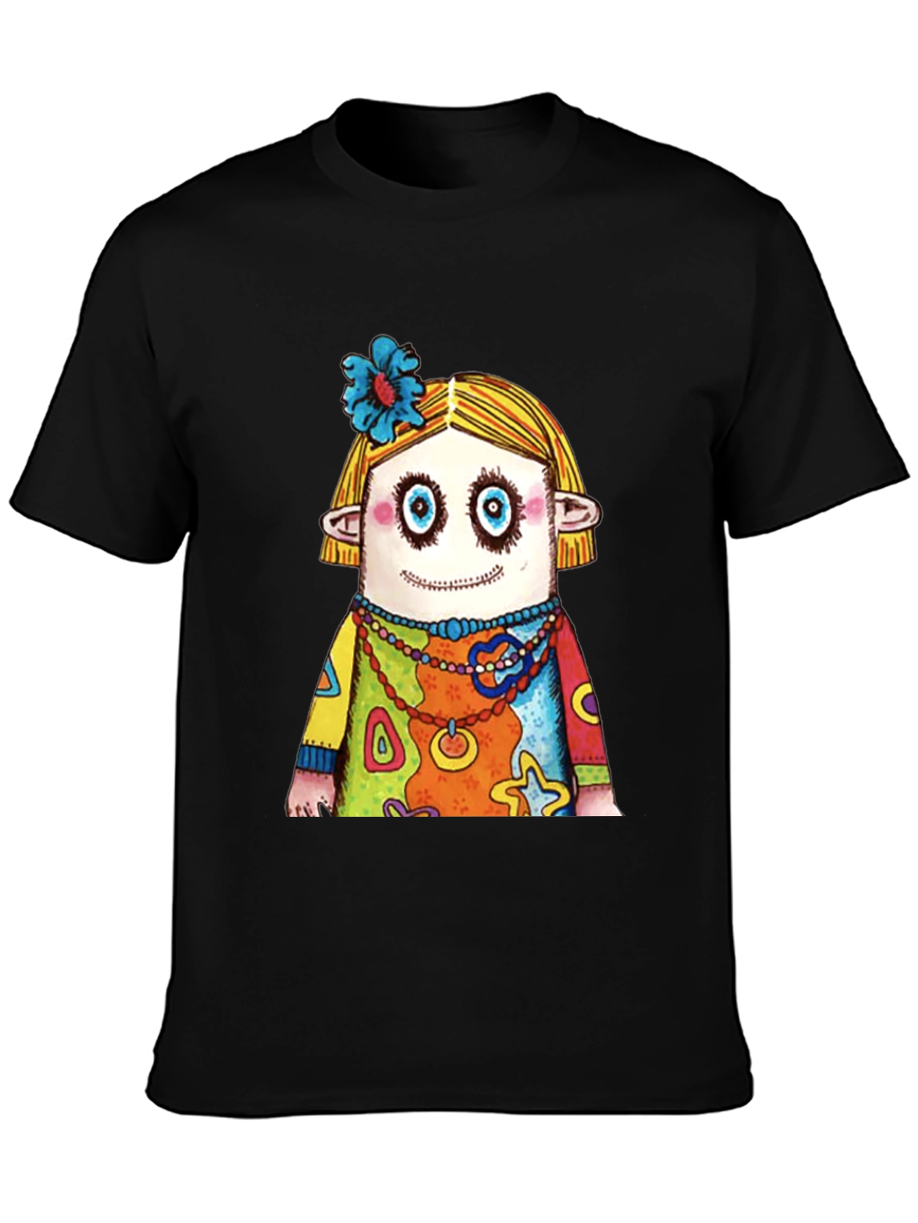 Quirky Cartoon Character Graphic Black T-Shirt