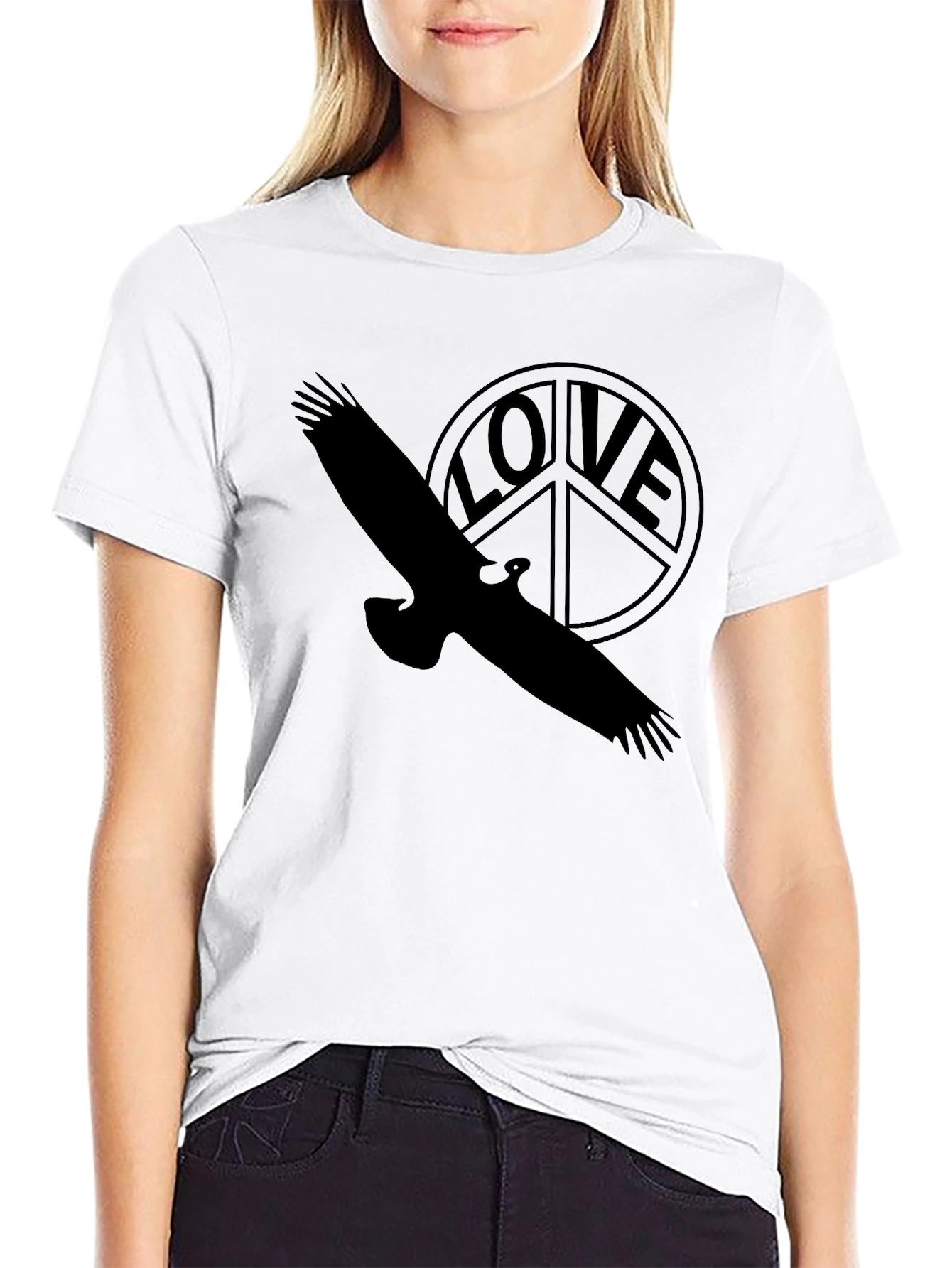 Peace & Love Bird Graphic Tee - Black