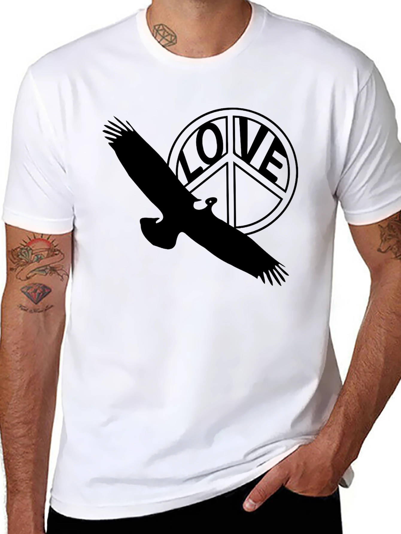 Peace & Love Bird Graphic Tee - Black
