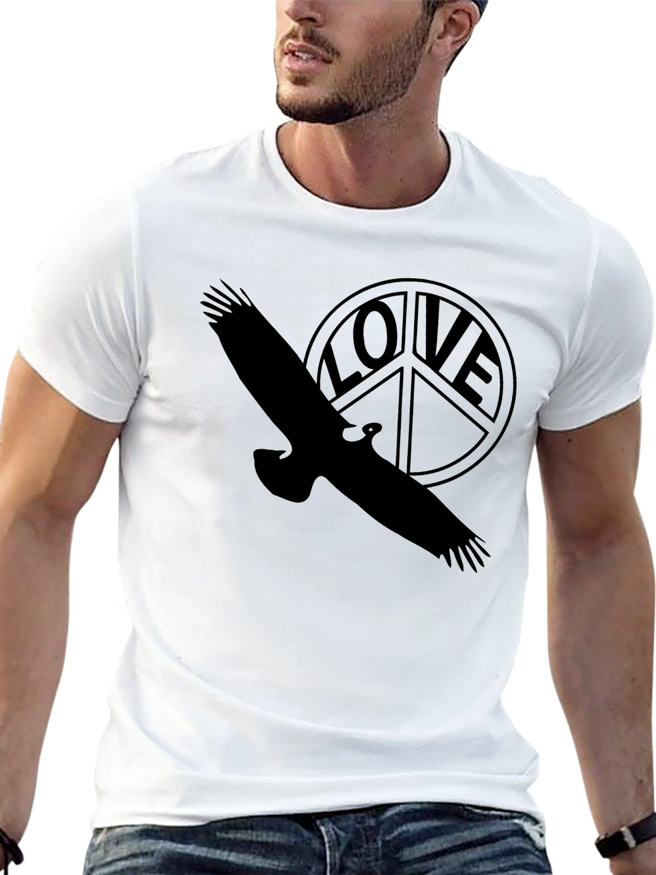 Peace & Love Bird Graphic Tee - Black