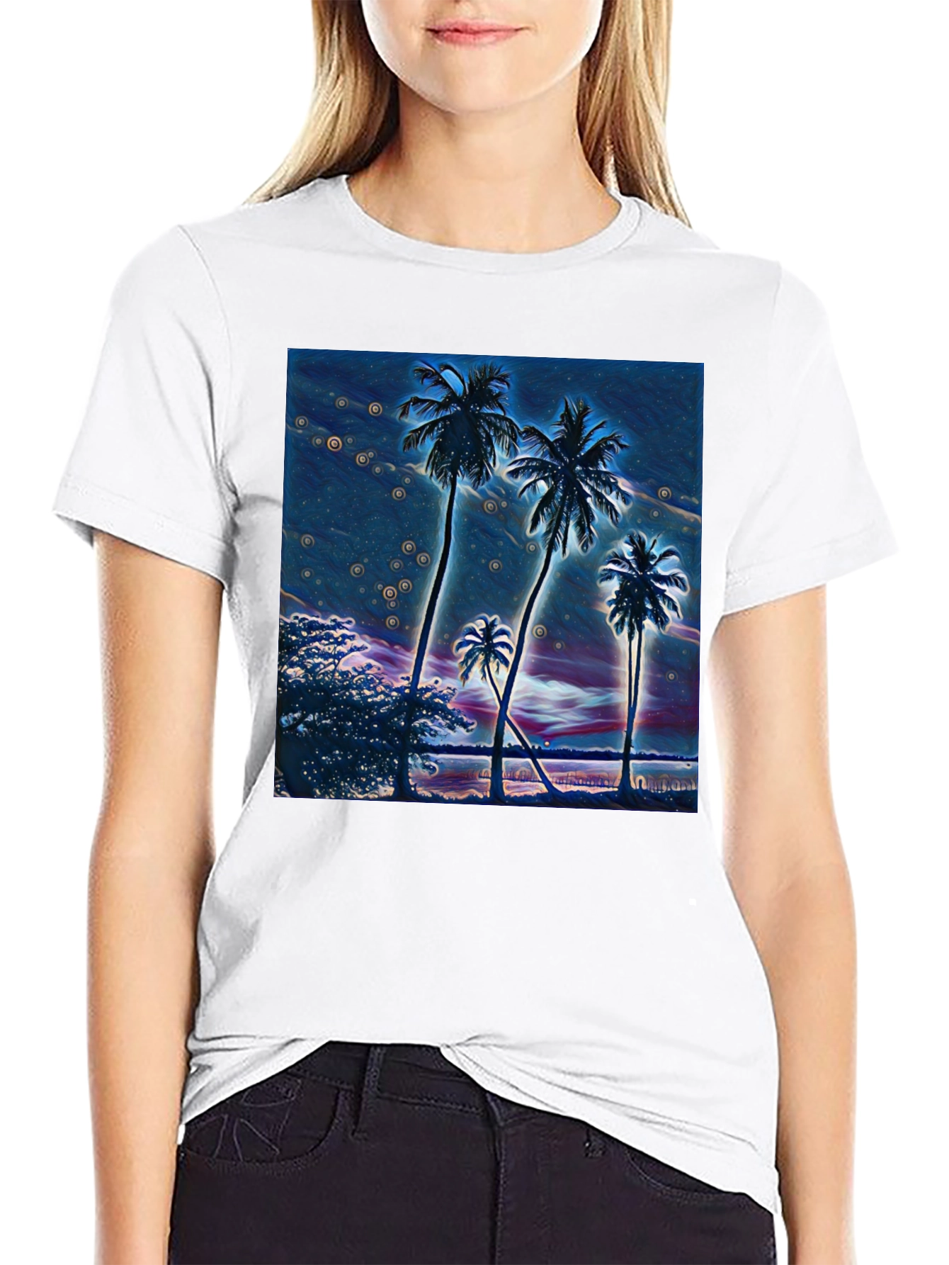 Tropical Palm Tree Graphic Black T-Shirt
