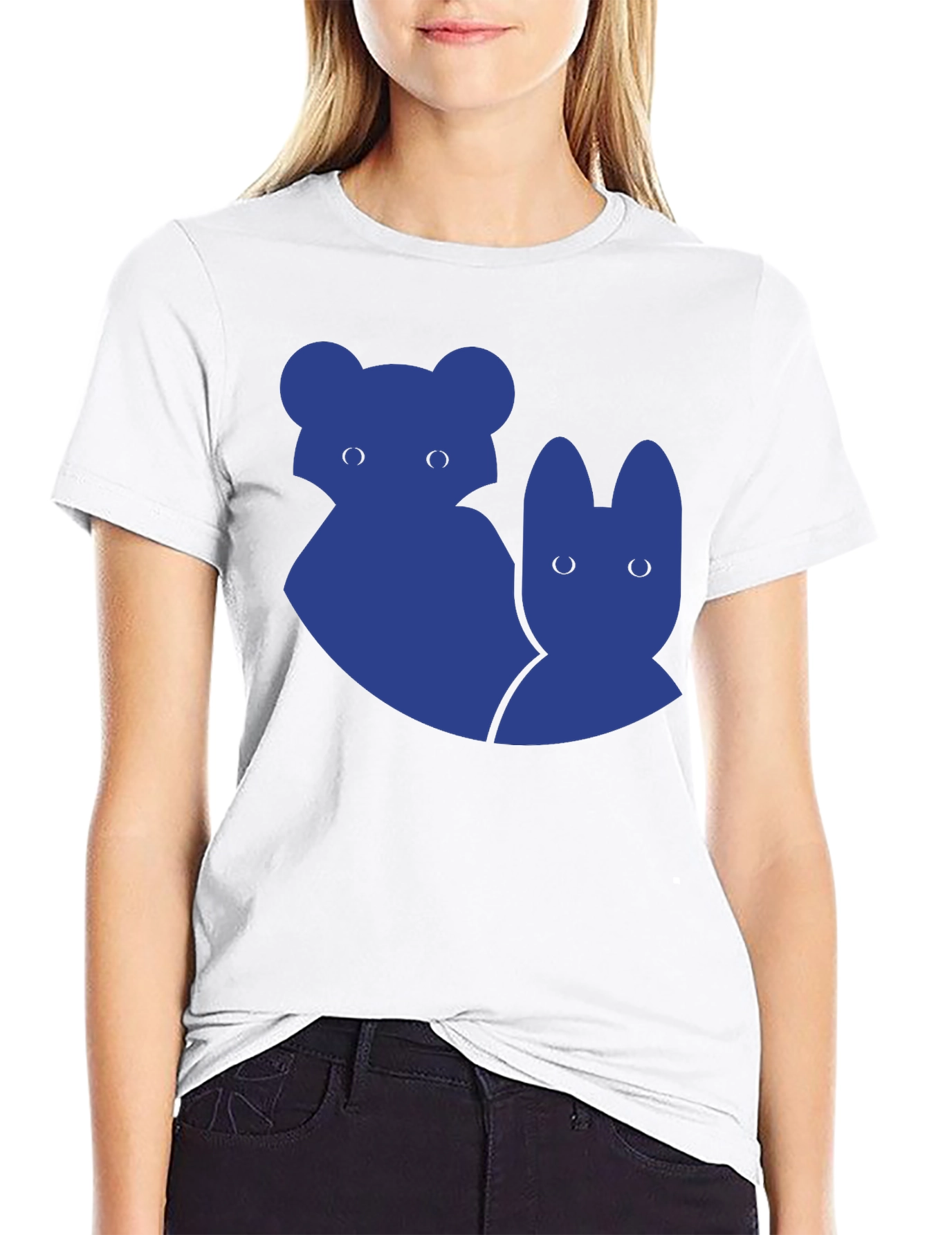 Unique Blue Animal Graphic Black T-Shirt