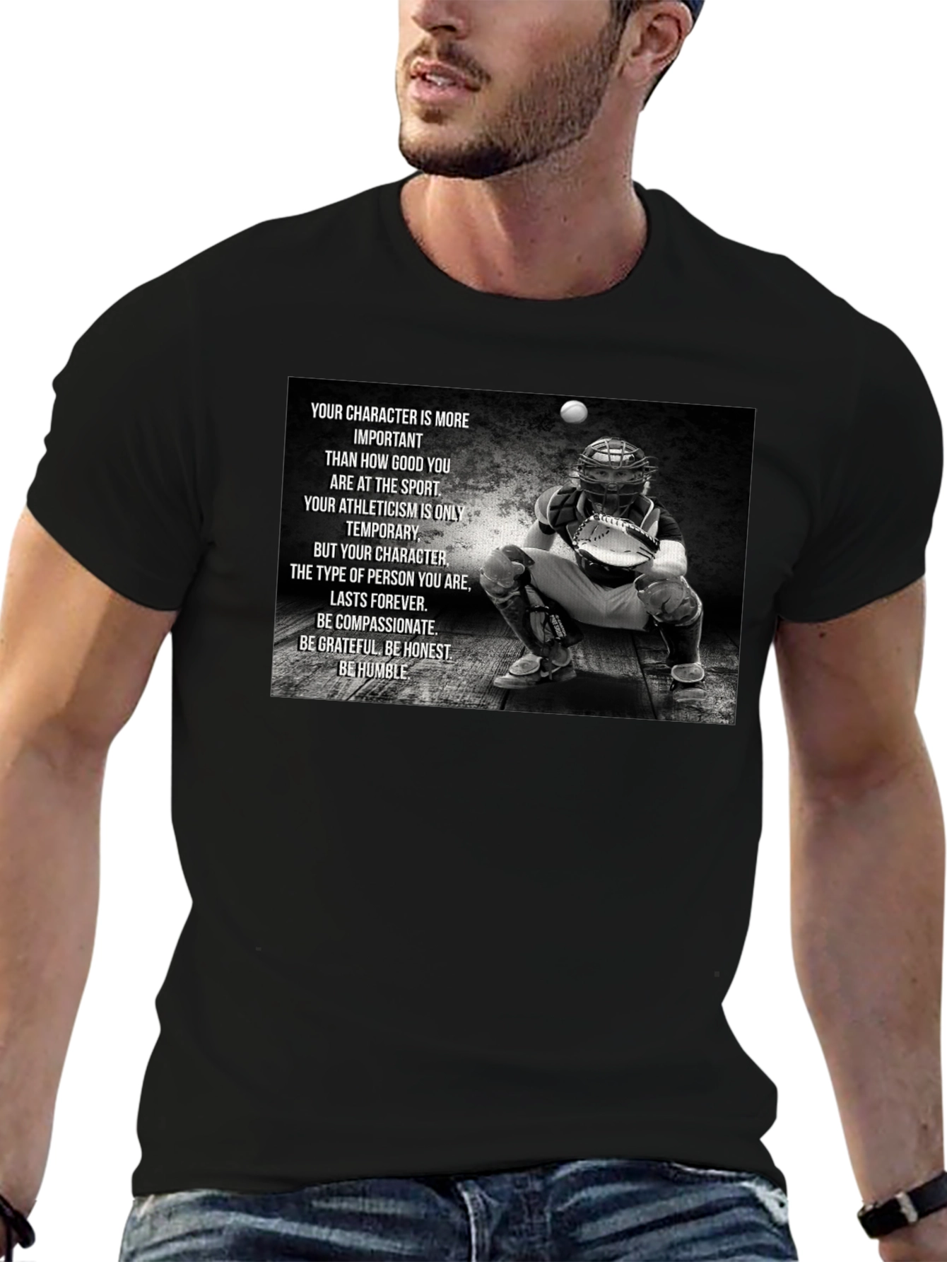 Character Baseball T-Shirt: Be Humble