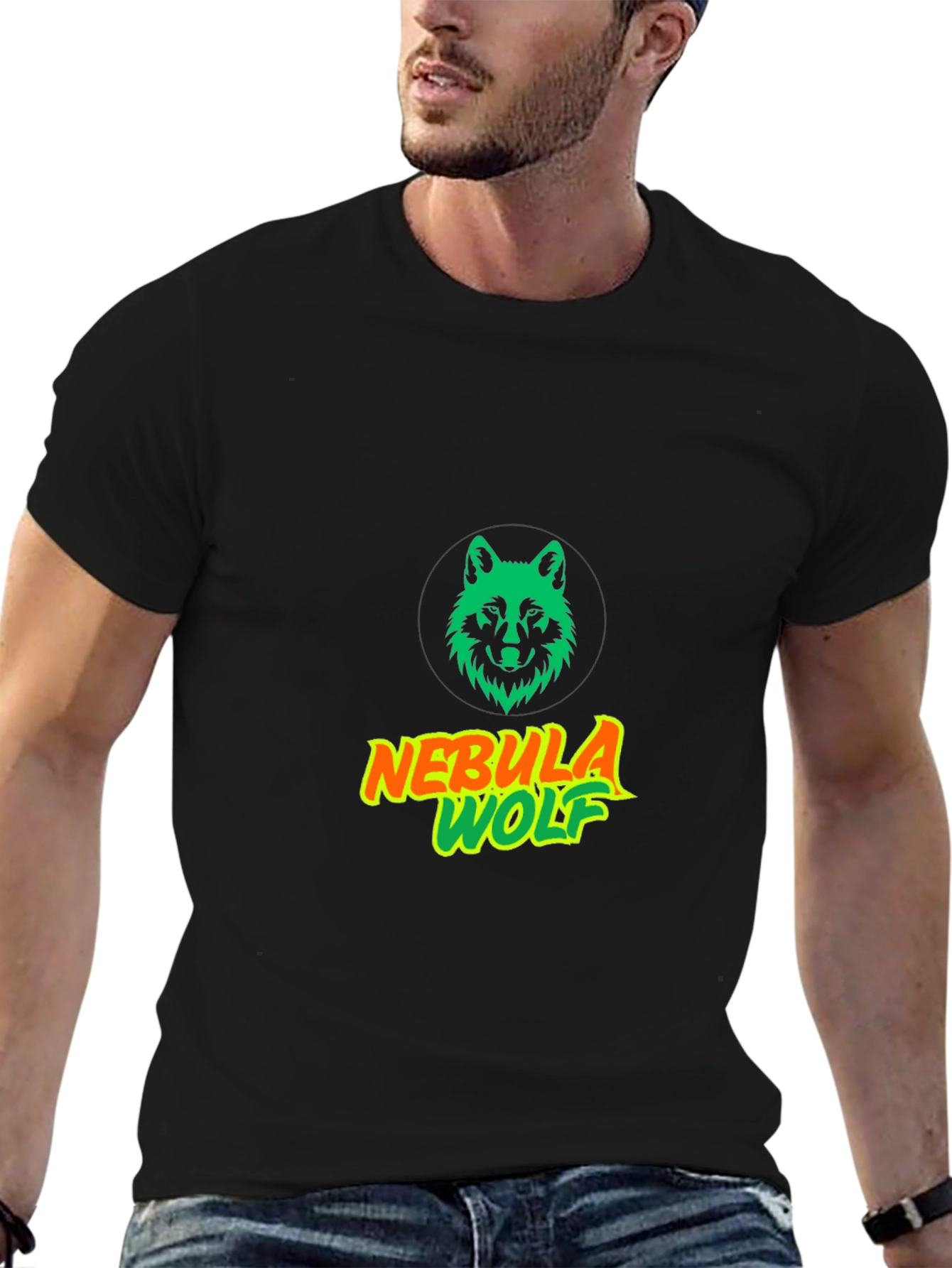 Nebula Wolf Graphic Tee - Modern Black T-Shirt