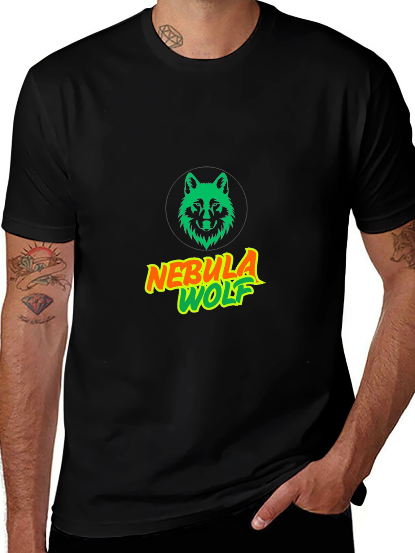 Nebula Wolf Graphic Tee - Modern Black T-Shirt