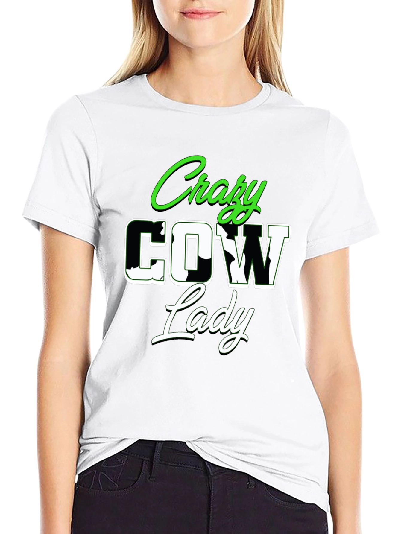 Crazy Cow Lady Graphic Tee - Novelty Shirt
