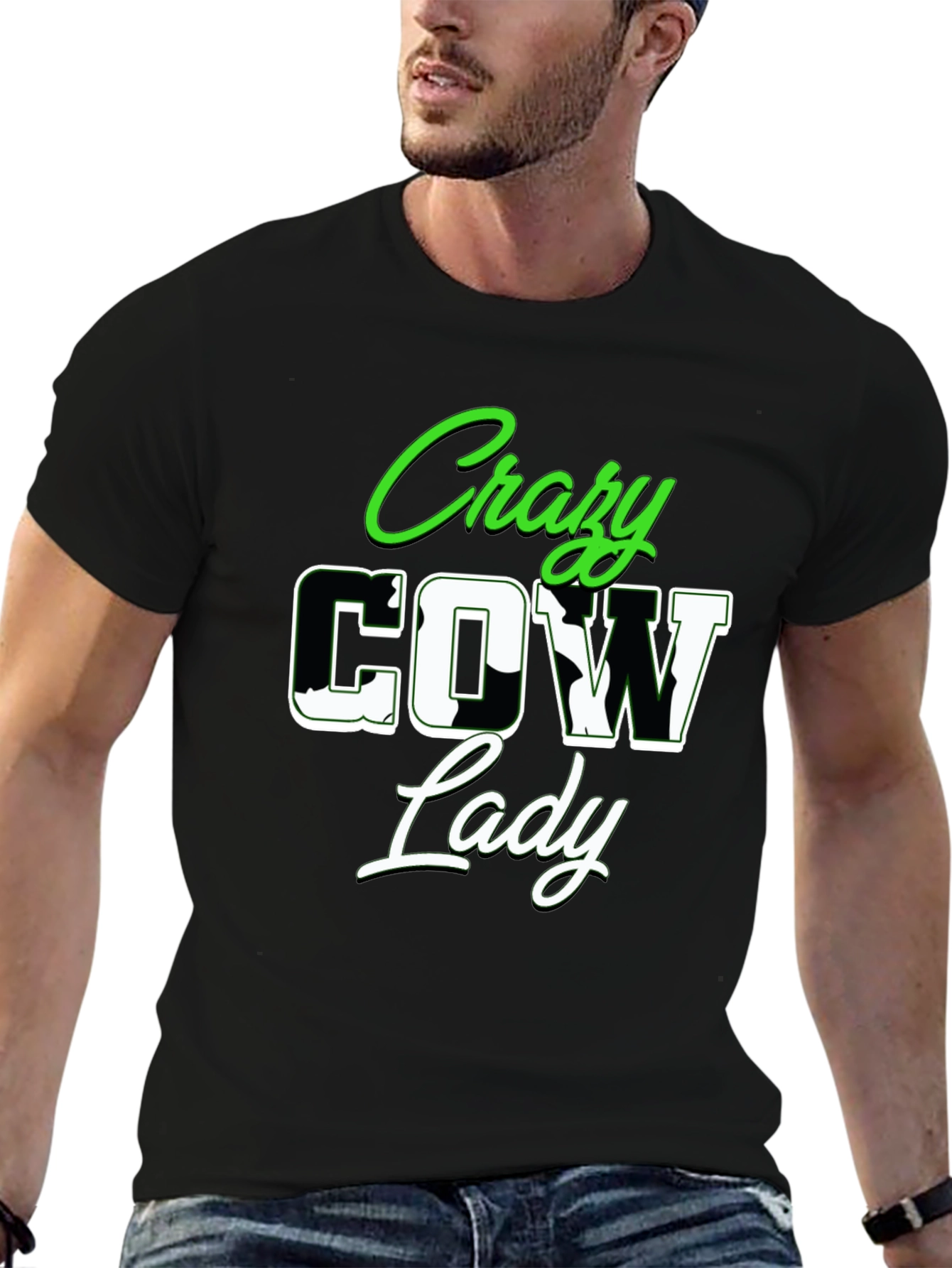 Crazy Cow Lady Graphic Tee - Novelty Shirt