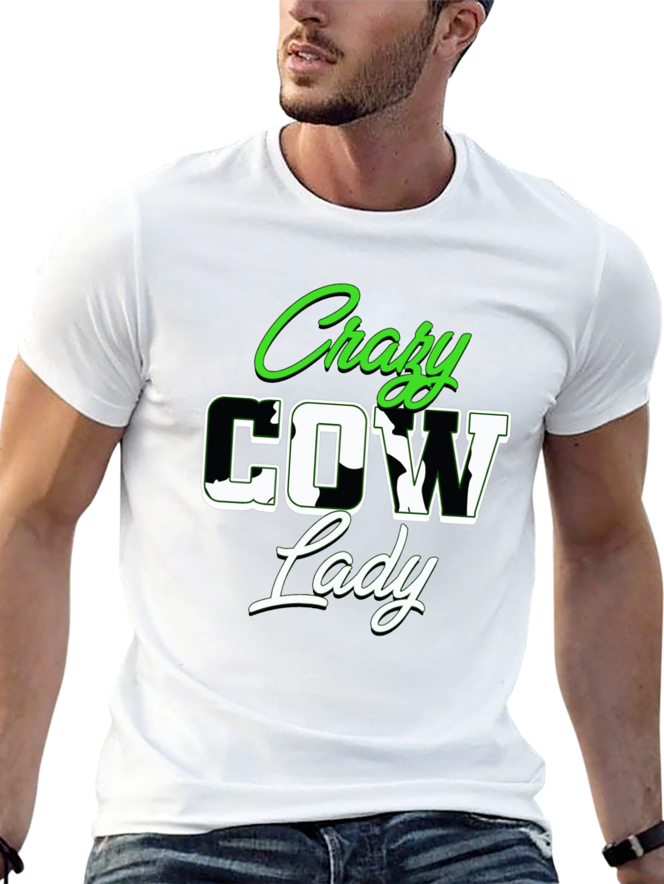 Crazy Cow Lady Graphic Tee - Novelty Shirt