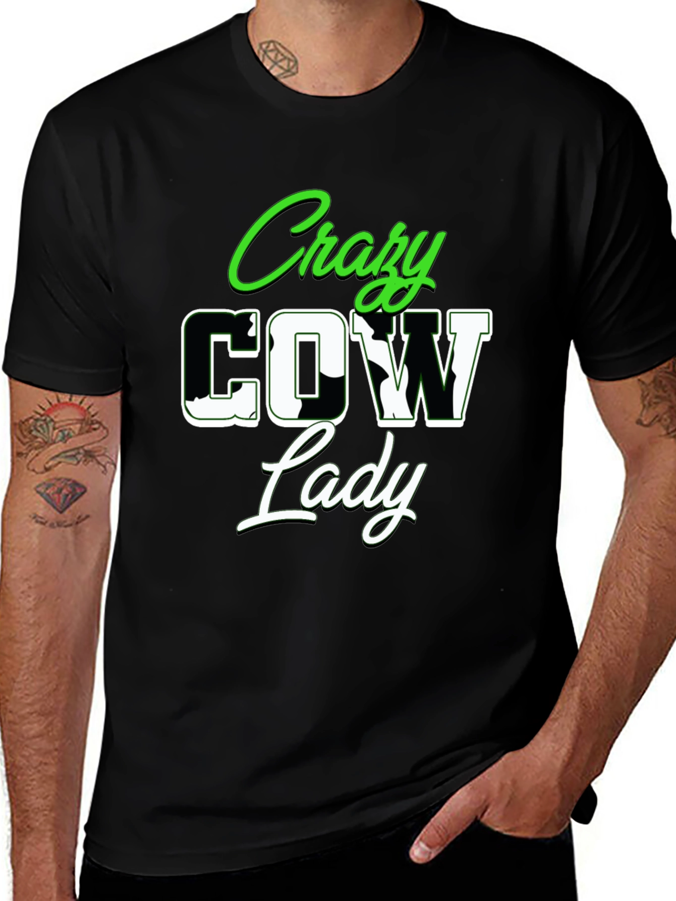 Crazy Cow Lady Graphic Tee - Novelty Shirt