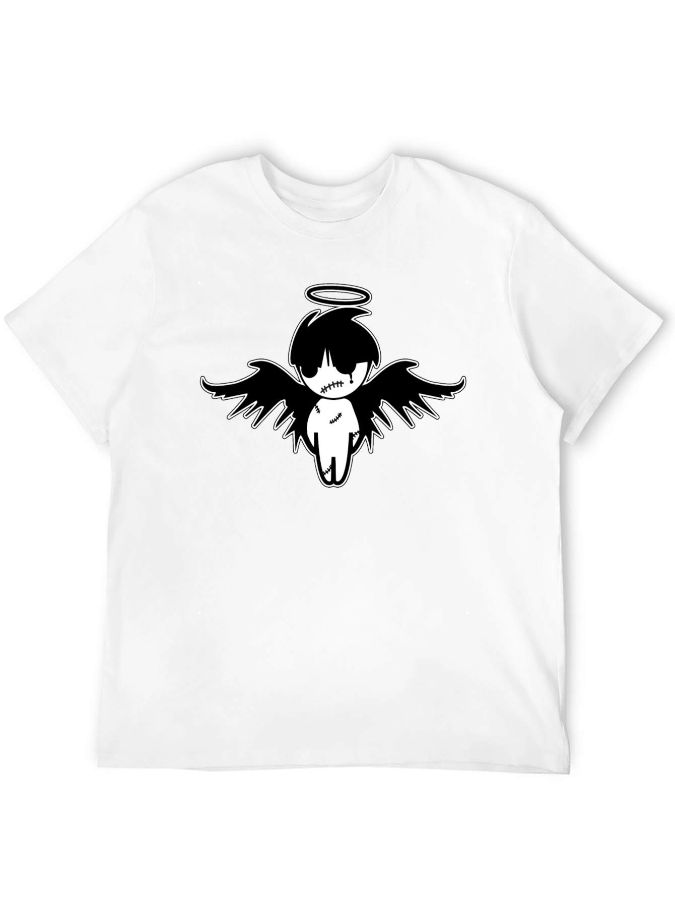 Emo Angel Graphic Tee - Black Cotton T-Shirt