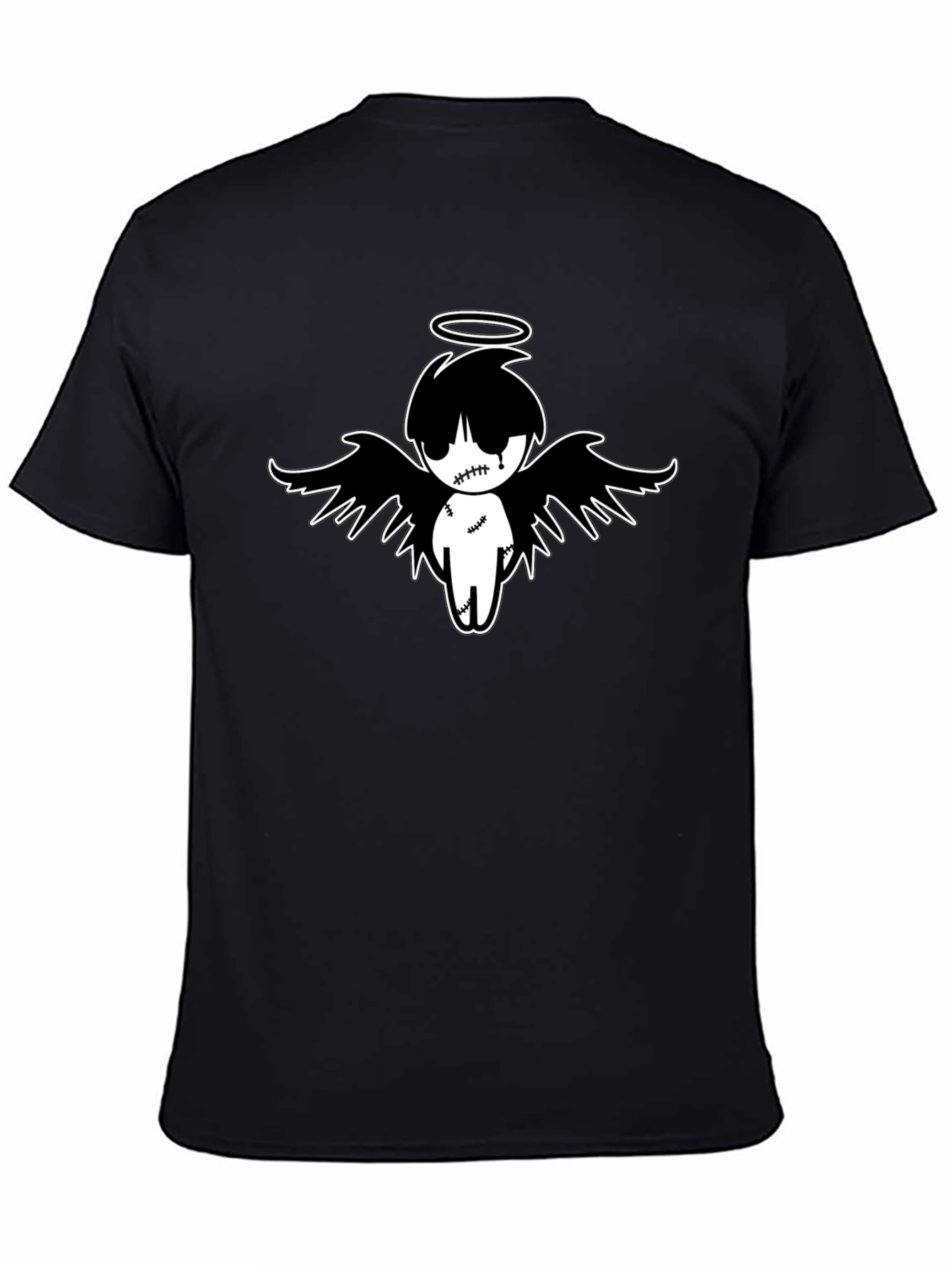 Emo Angel Graphic Tee - Black Cotton T-Shirt