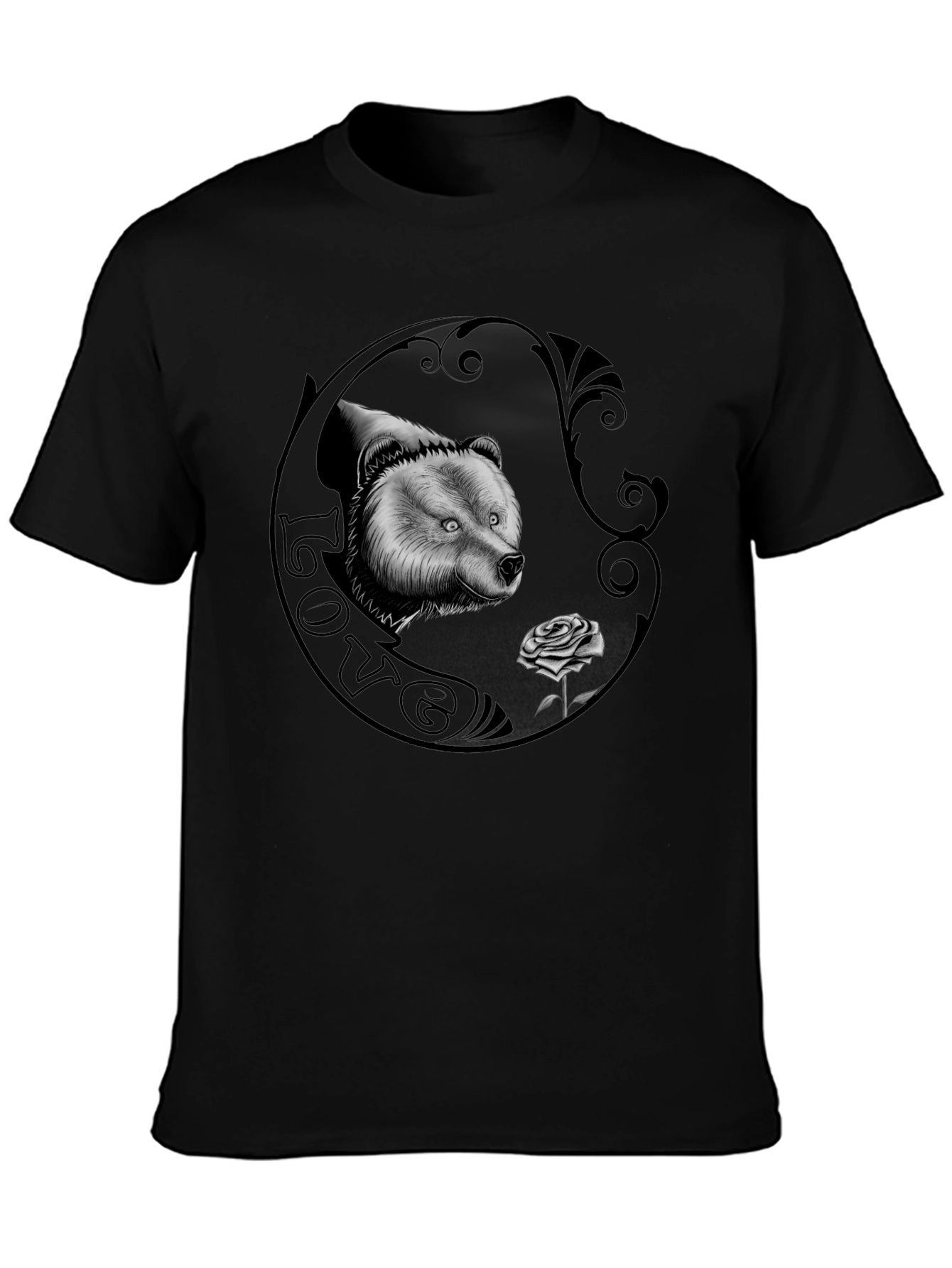 Bear and Rose Graphic Print Mens T-Shirt