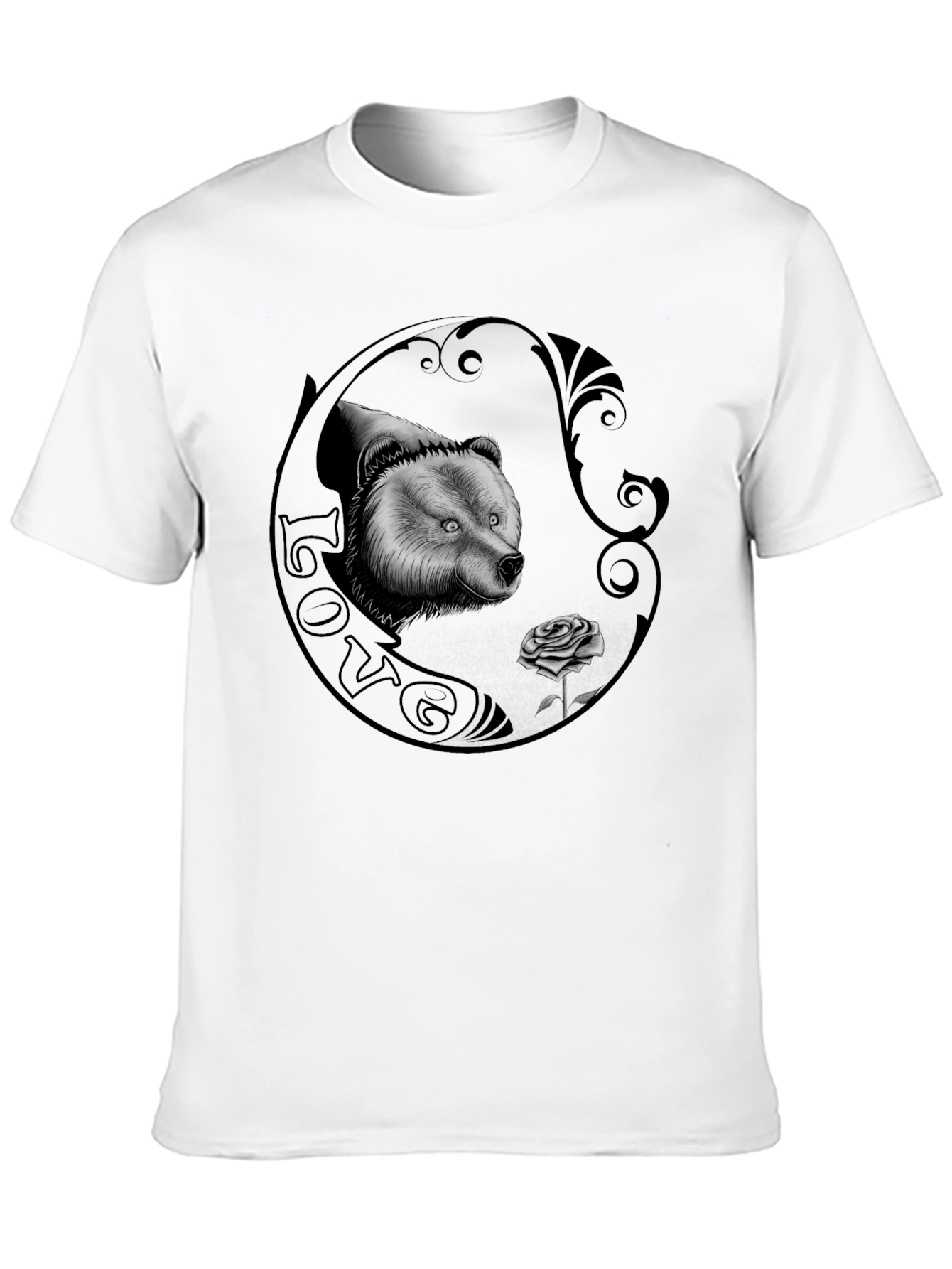 Bear and Rose Graphic Print Mens T-Shirt