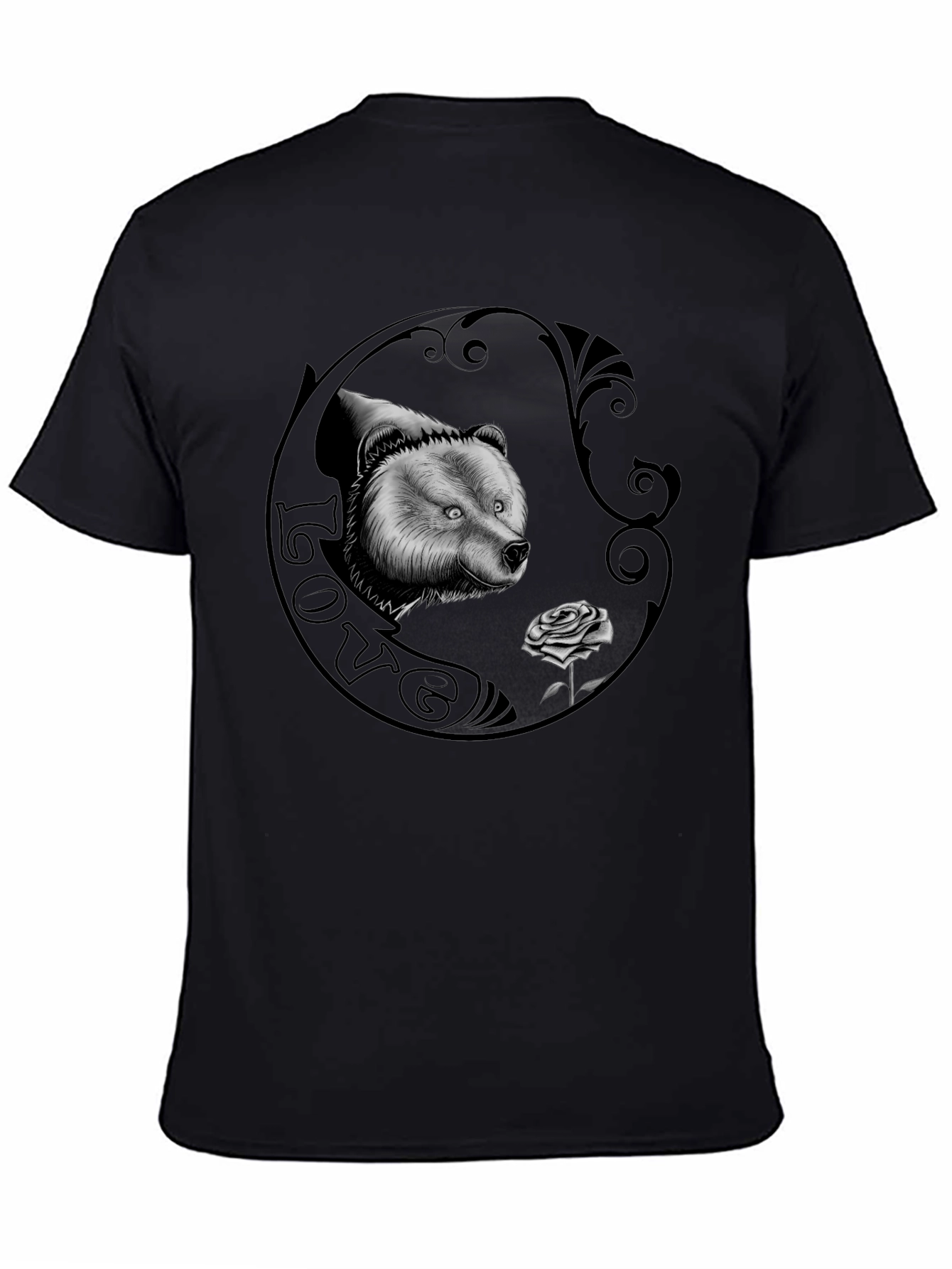 Bear and Rose Graphic Print Mens T-Shirt