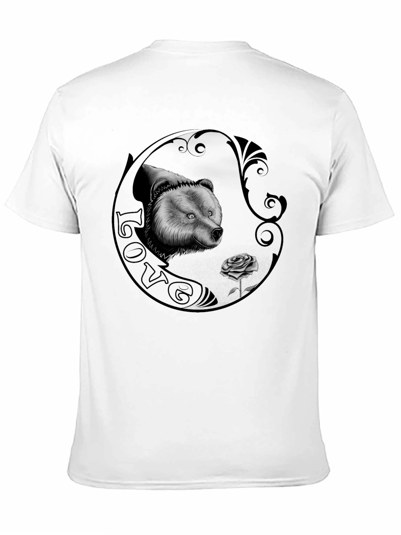Bear and Rose Graphic Print Mens T-Shirt