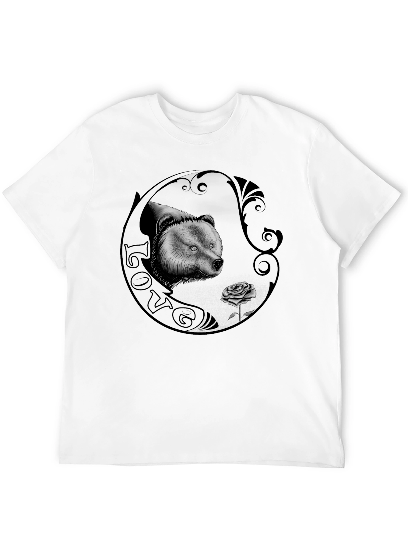 Bear and Rose Graphic Print Mens T-Shirt