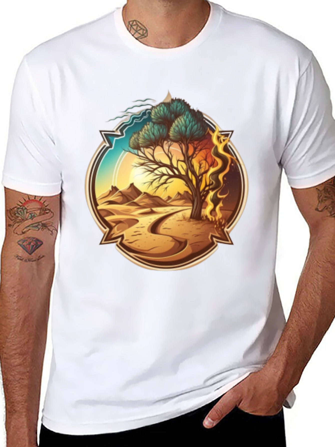Elemental Tree Graphic T-Shirt - Fire Water Earth
