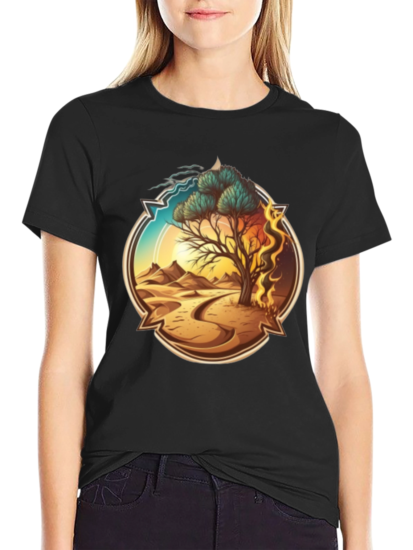 Elemental Tree Graphic T-Shirt - Fire Water Earth