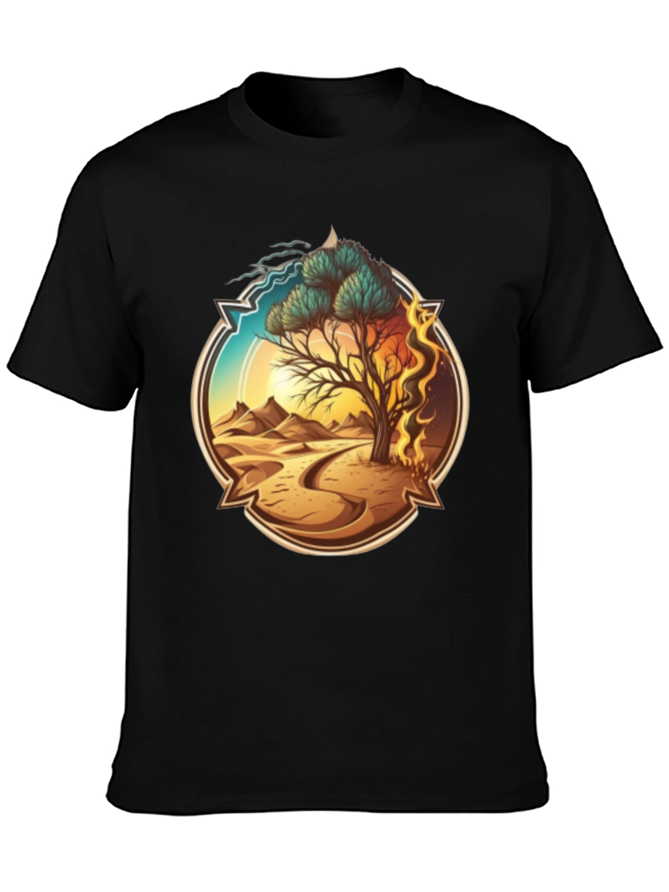 Elemental Tree Graphic T-Shirt - Fire Water Earth