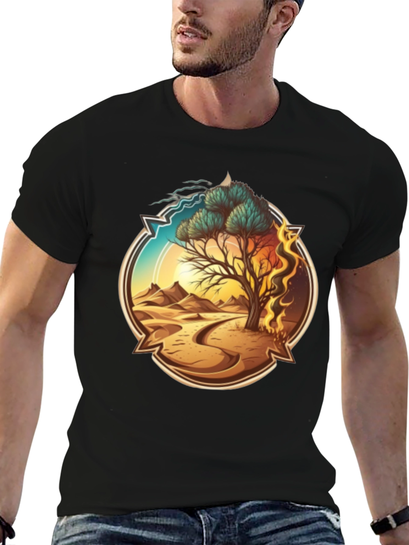 Elemental Tree Graphic T-Shirt - Fire Water Earth