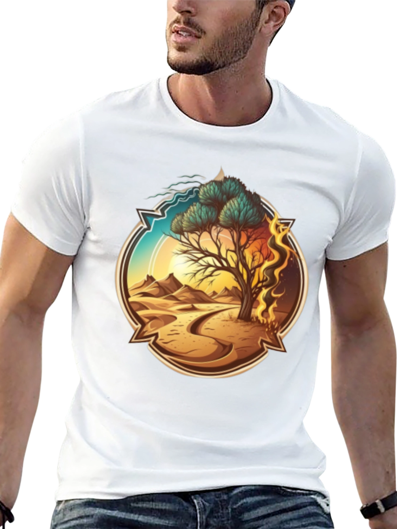 Elemental Tree Graphic T-Shirt - Fire Water Earth