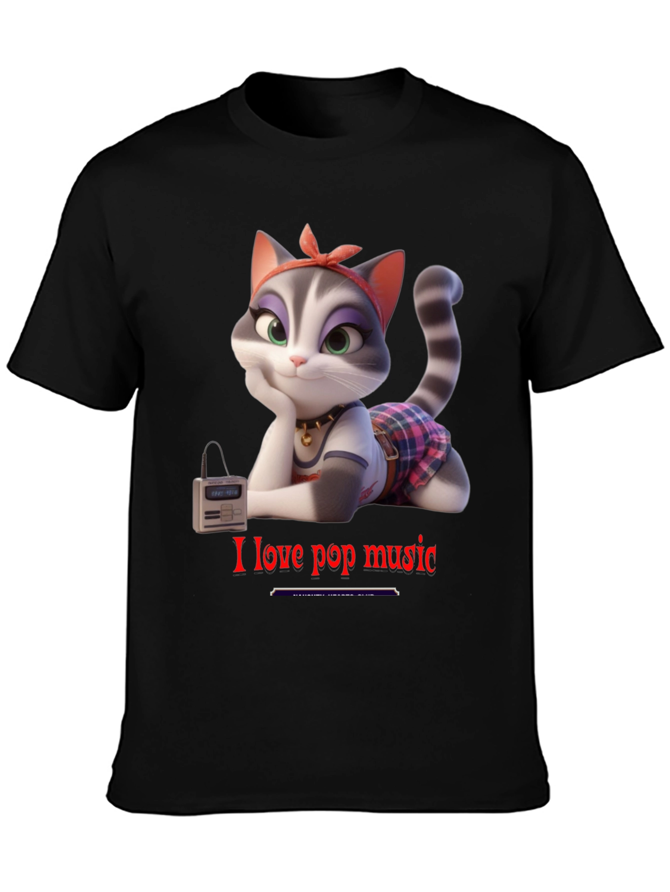 I Love Pop Music T-Shirt - Cartoon Cat Design