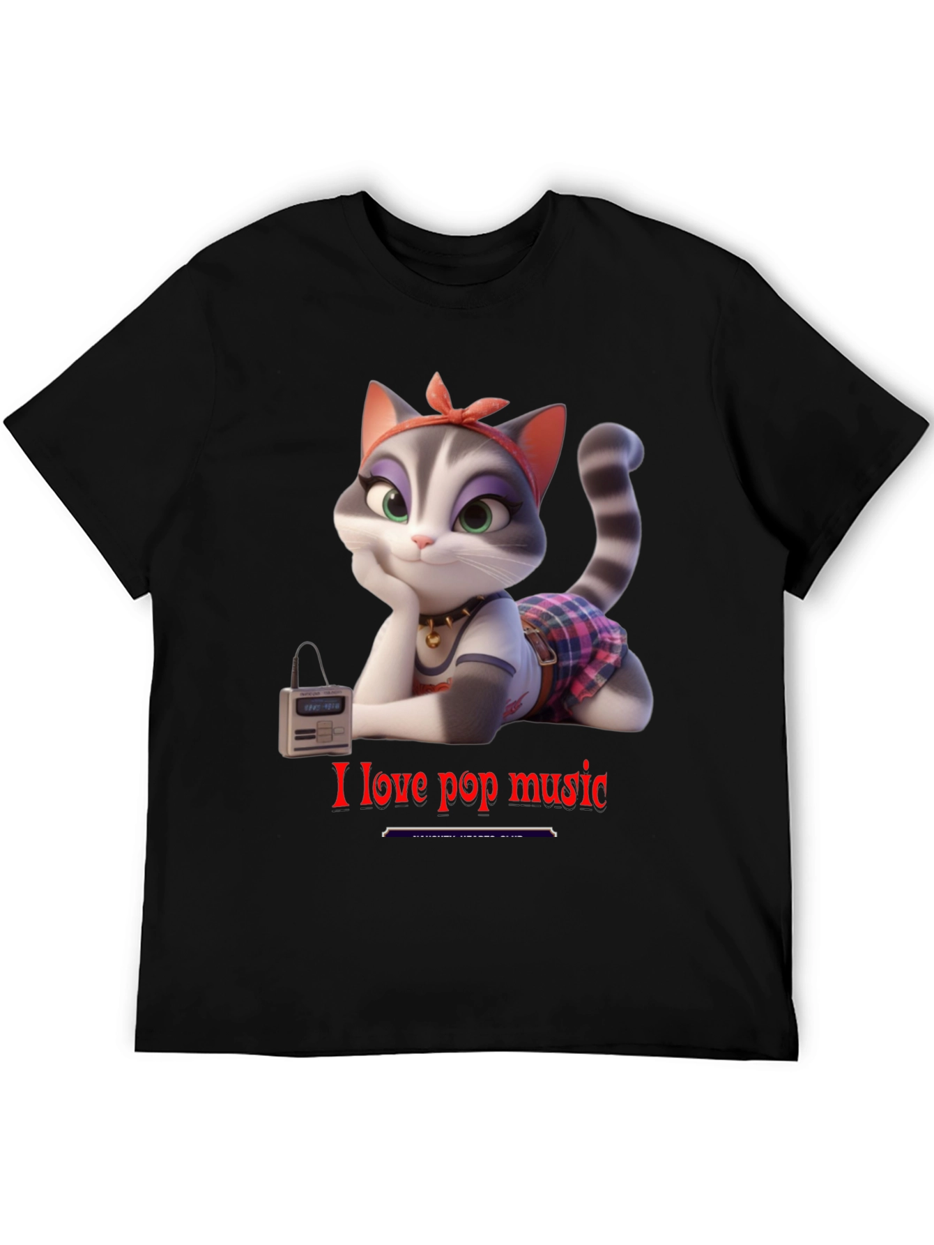 I Love Pop Music T-Shirt - Cartoon Cat Design