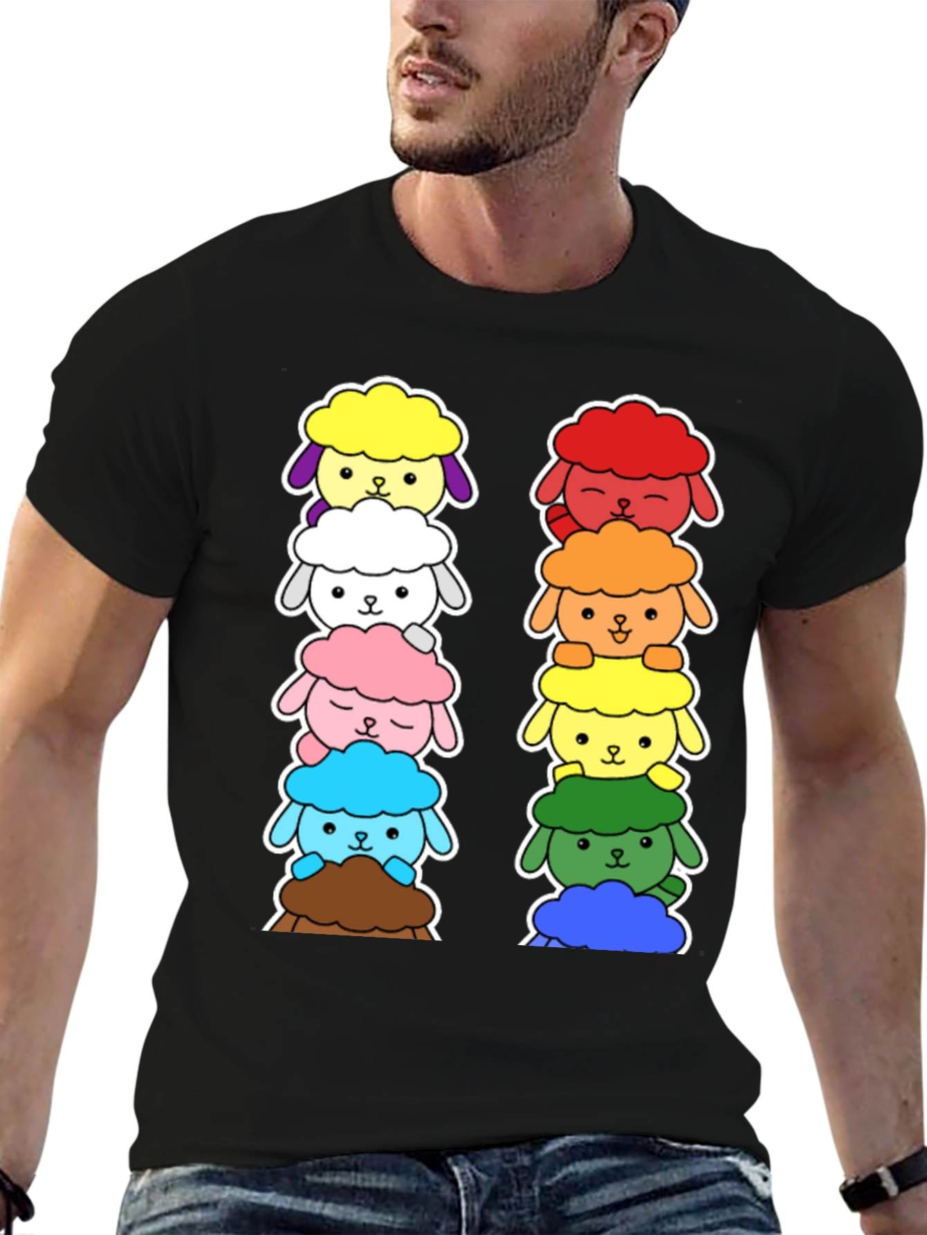Rainbow Sheep Stack T-Shirt - Cute & Unique!