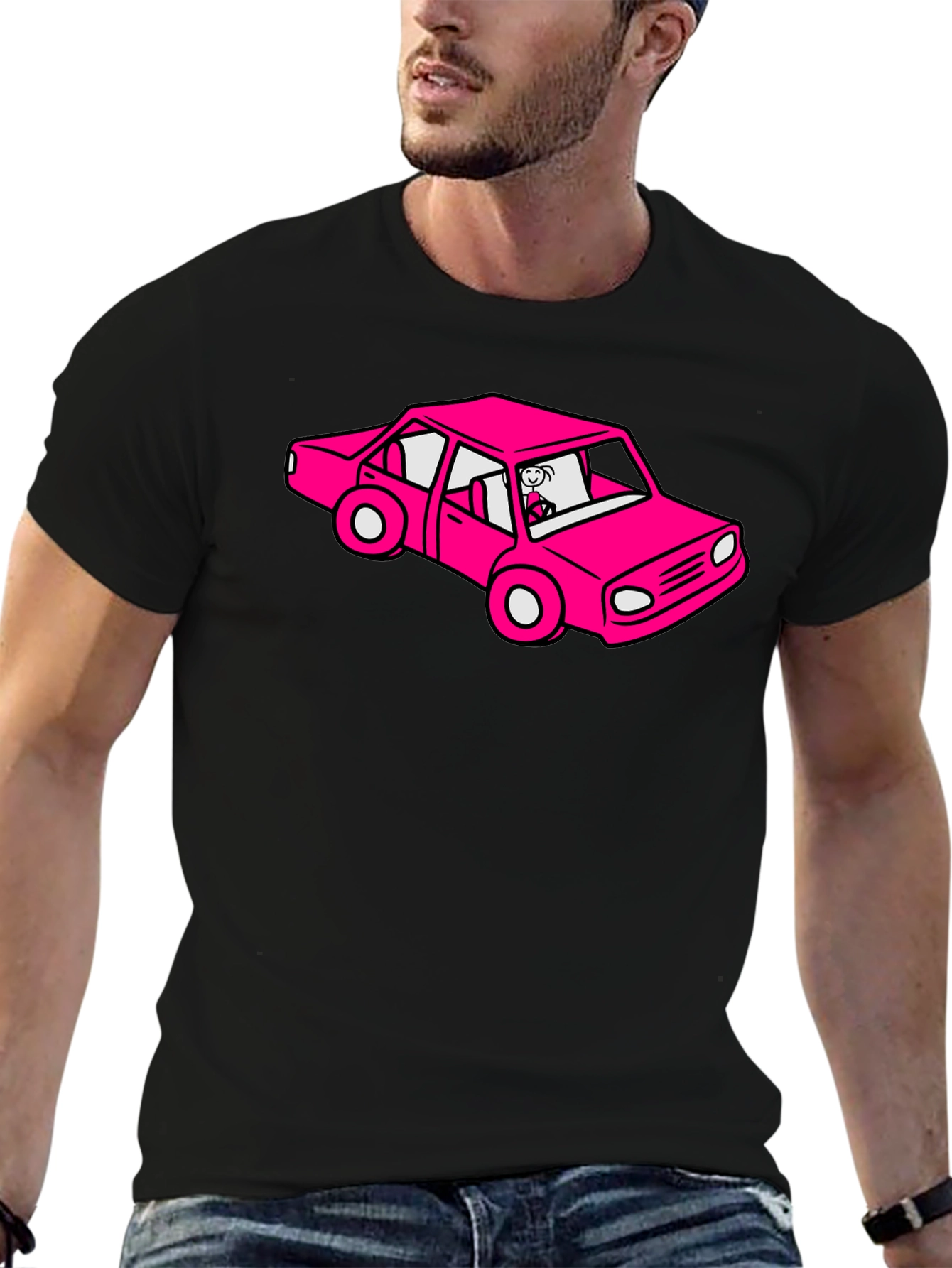 Cartoon Car Graphic Tee - Black T-Shirt