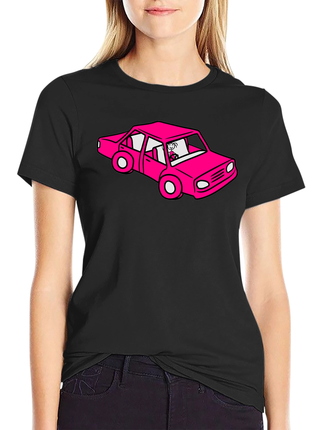 Cartoon Car Graphic Tee - Black T-Shirt
