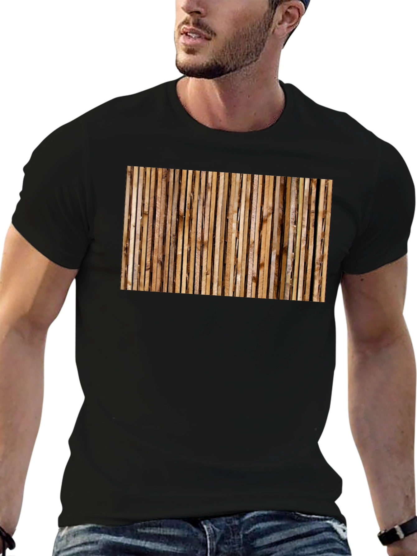 Rustic Wood Panel Print Black T-Shirt